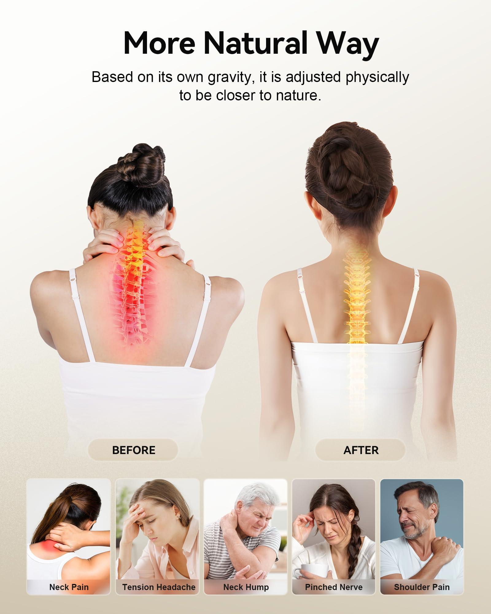 BETOVIN Height Adjustable Neck Stretcher - Inflatable Neck and Shoulder Relaxer Cervical Traction Device Neck Pillow Corrector Chiropractic for TMJ Pain Relief and Cervical Spine Alignment - Grey