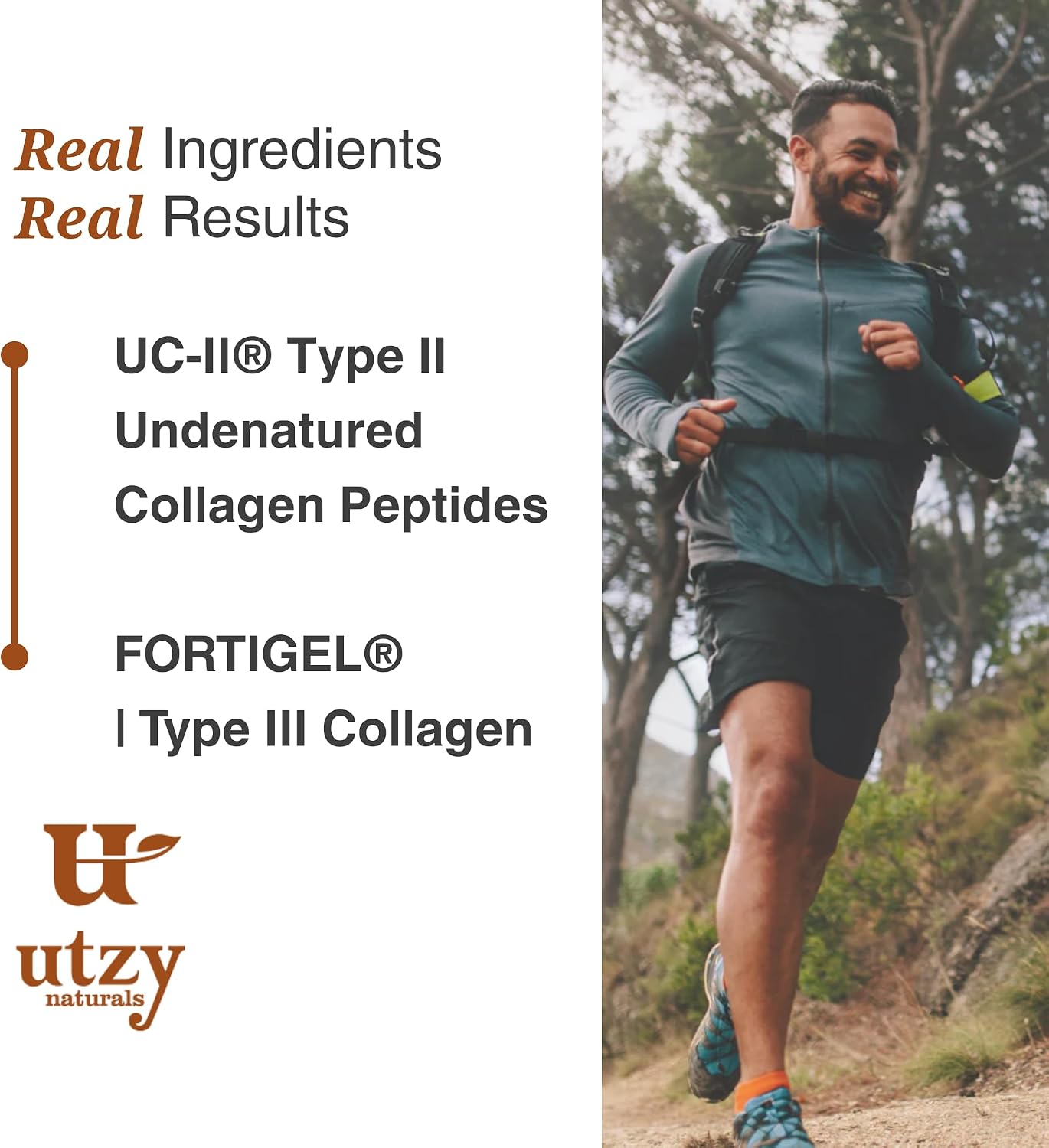 Utzy Naturals UC-II + Fortigel Hydrolyzed Collagen Peptides Joint Support Powder, Two Clinically Studied Collagen Forms in One Scoop, Unflavored, Dissolves in Coffee - 30 Servings - Coll-U-Gen
