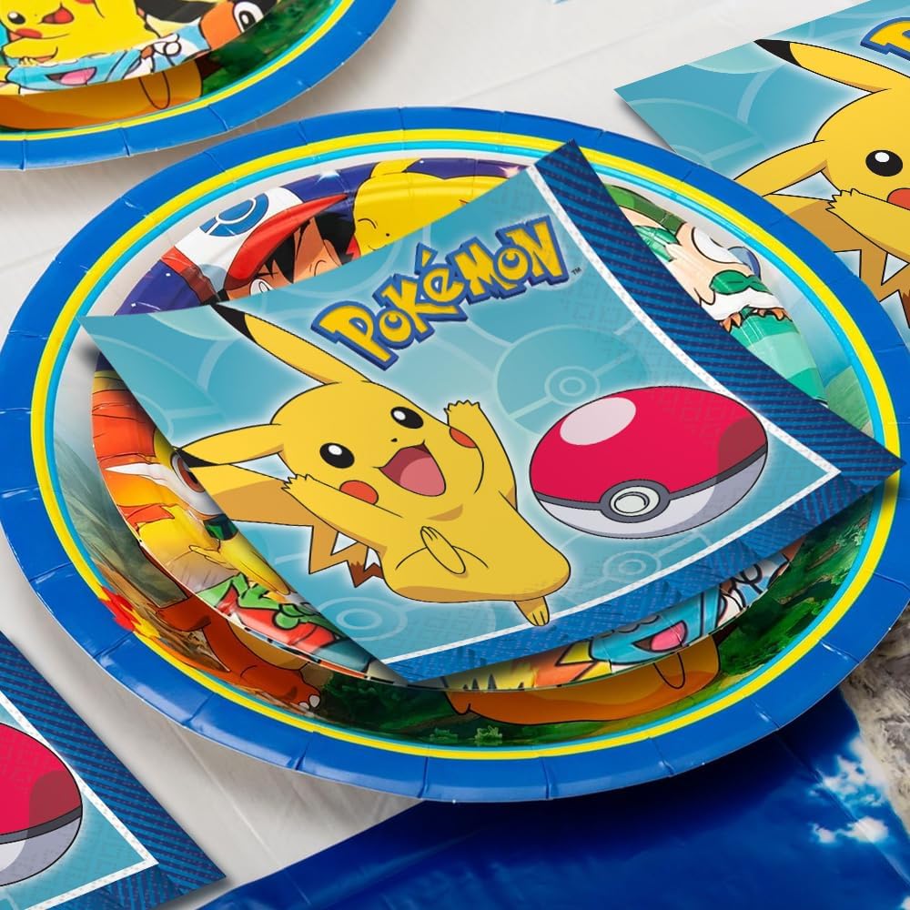 Multicolor Pokemon Beverage Napkins - 5" x 5" (Pack Of 16) - Vibrant Design Paper Party Napkins & Unique Design, Perfect for Kid's Celebrations