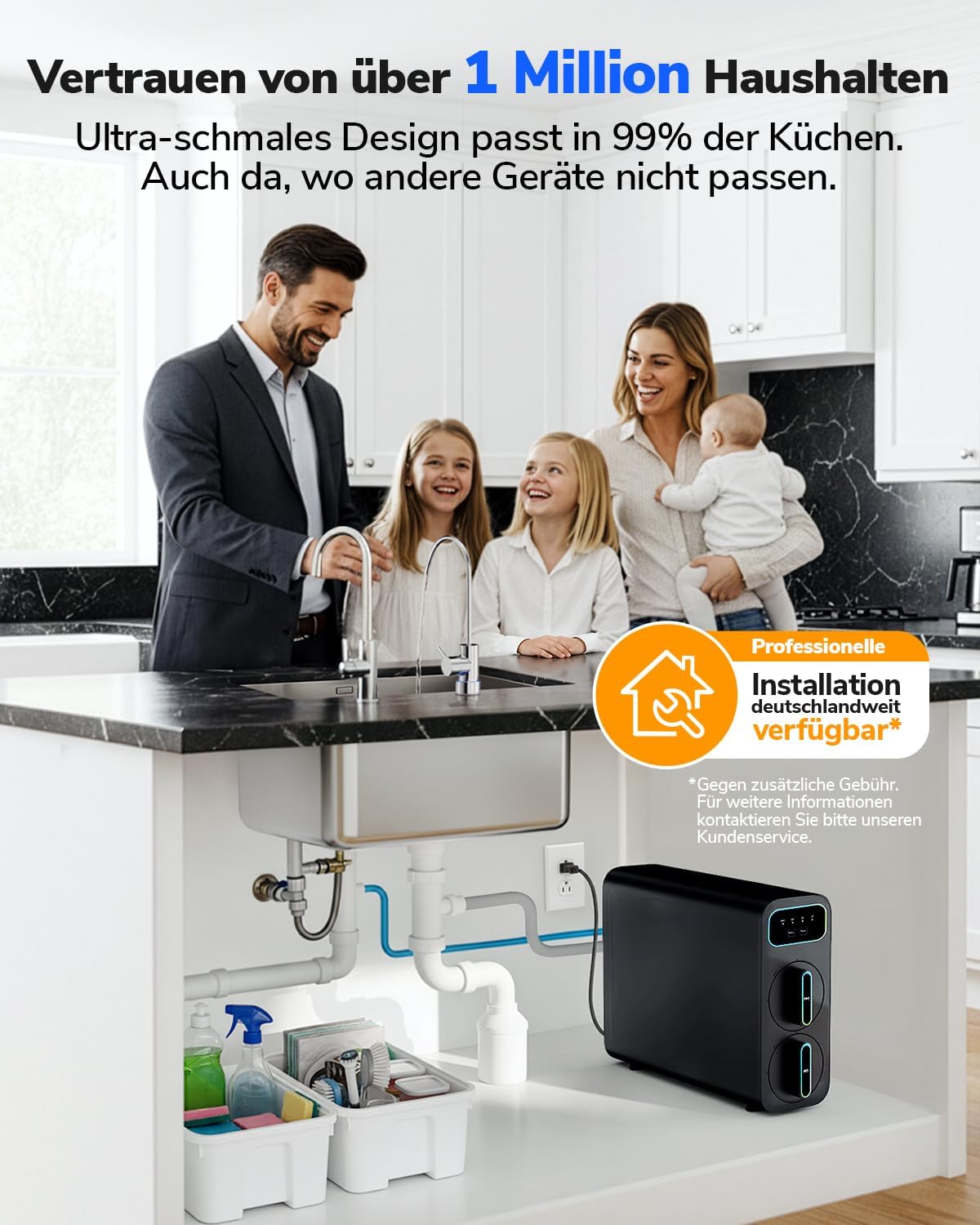 Ecoviva E6 Filtro d'acqua compatto e sottile a osmosi inversa, filtro sotto lavello da 600 GPD con rubinetto, sistema RO a 9 stadi senza serbatoio, riduce il TDS, design compatto