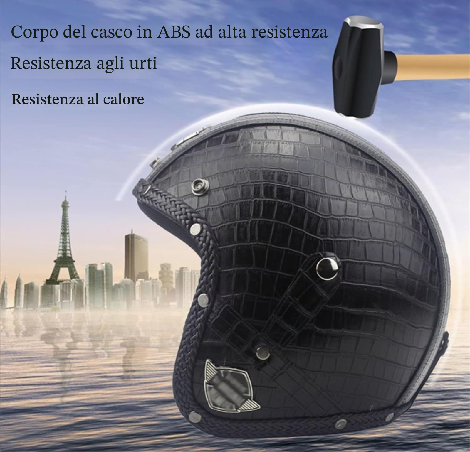 Casco Moto Bluetooth Casco Aperto Retrò Con Occhiali Casco Jet Moto in Pelle 3/4 Omologato ECE Mezzo Casco per Uomo E Donna Adulto Ciclomotore Scooter
