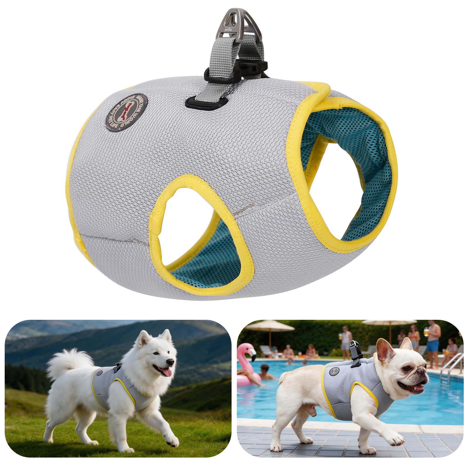 UIQELYS Dog Cooling Vest for Summer Outdoor, Evaporative Cooler Jacket with High-Vis Grey & Yellow, Breathable Heat Relief Apparel for Small Medium Large Dogs, 7 Sizes-Size XL