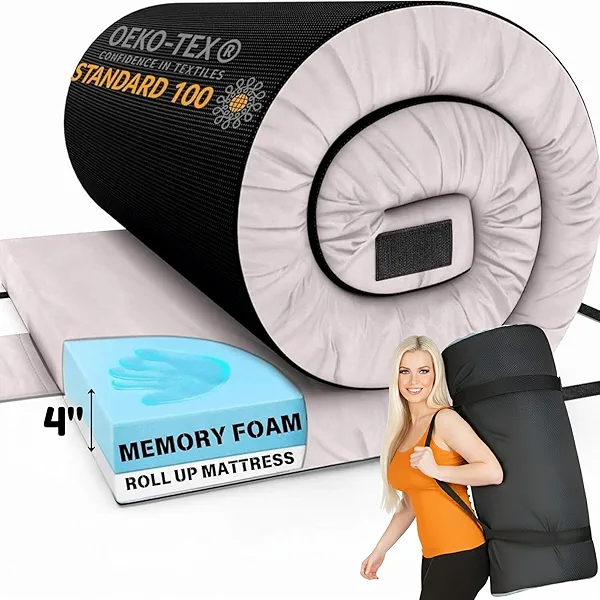 Hazli Matrix Comfort-Cell Memory Foam Camping Mattress Pad - Portable Foam Sleeping Pad for Camping - Roll up Sleeping Mat for Adults - Floor Mattress Guest Floor Bed for Sleepover, Car SUV Cot