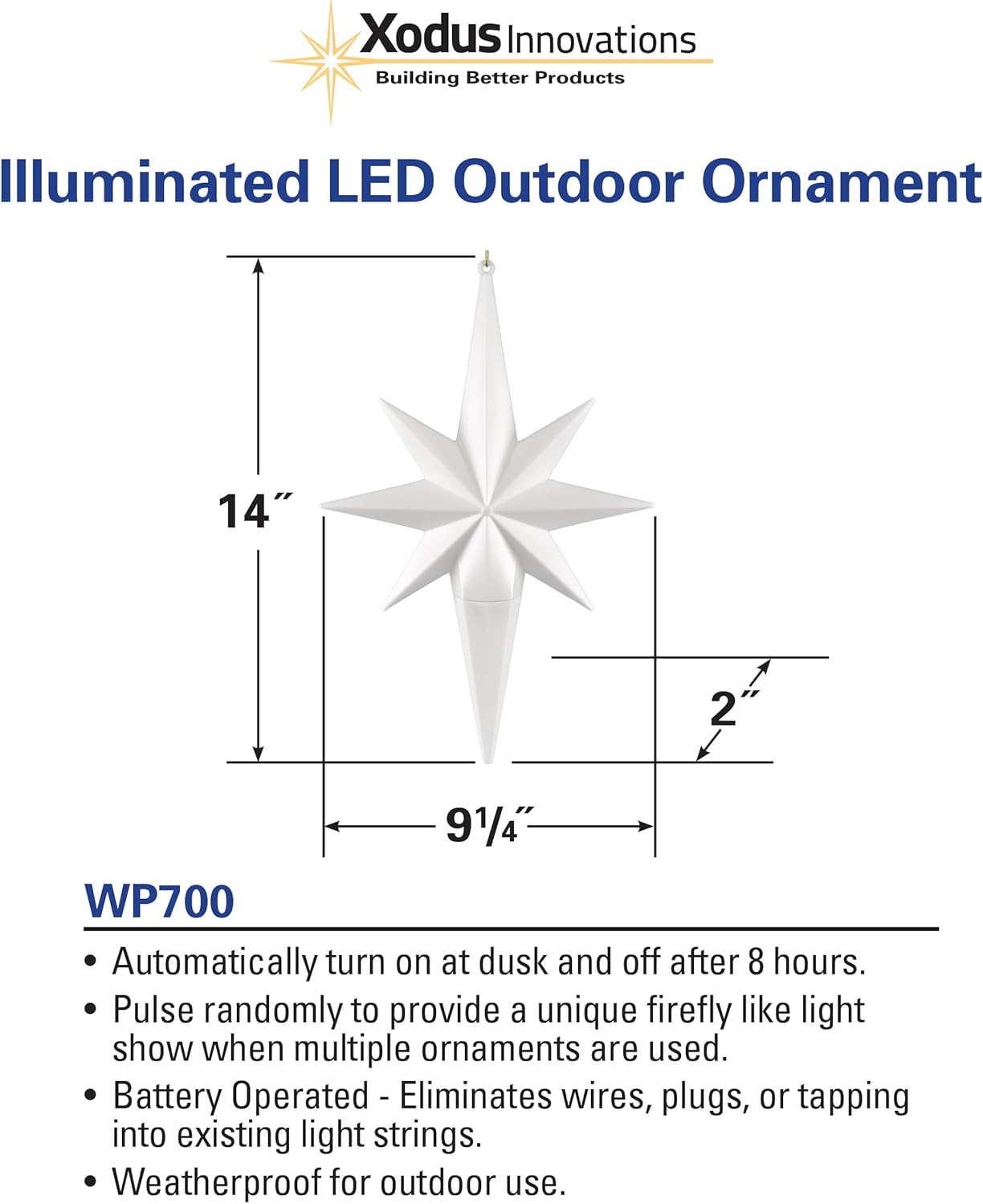 Xodus Innovations WP700 3 Battery Powered Hanging Decorative Outdoor Pulsing 14 inch Star Lights with Sensor Turns-On at Dark