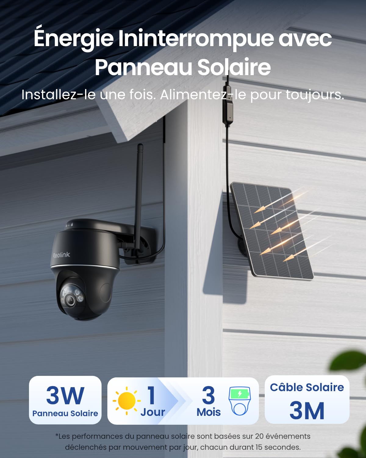 Reolink 5MP Camera Solaire Exterieur WiFi sans Fil, 2,4/5Ghz WiFi, 360° Camera Exterieur Batteries, Détection Personne/Véhicule/Animal, Audio Bidirectionnel, Siren, Argus PT+Panneau Solaire