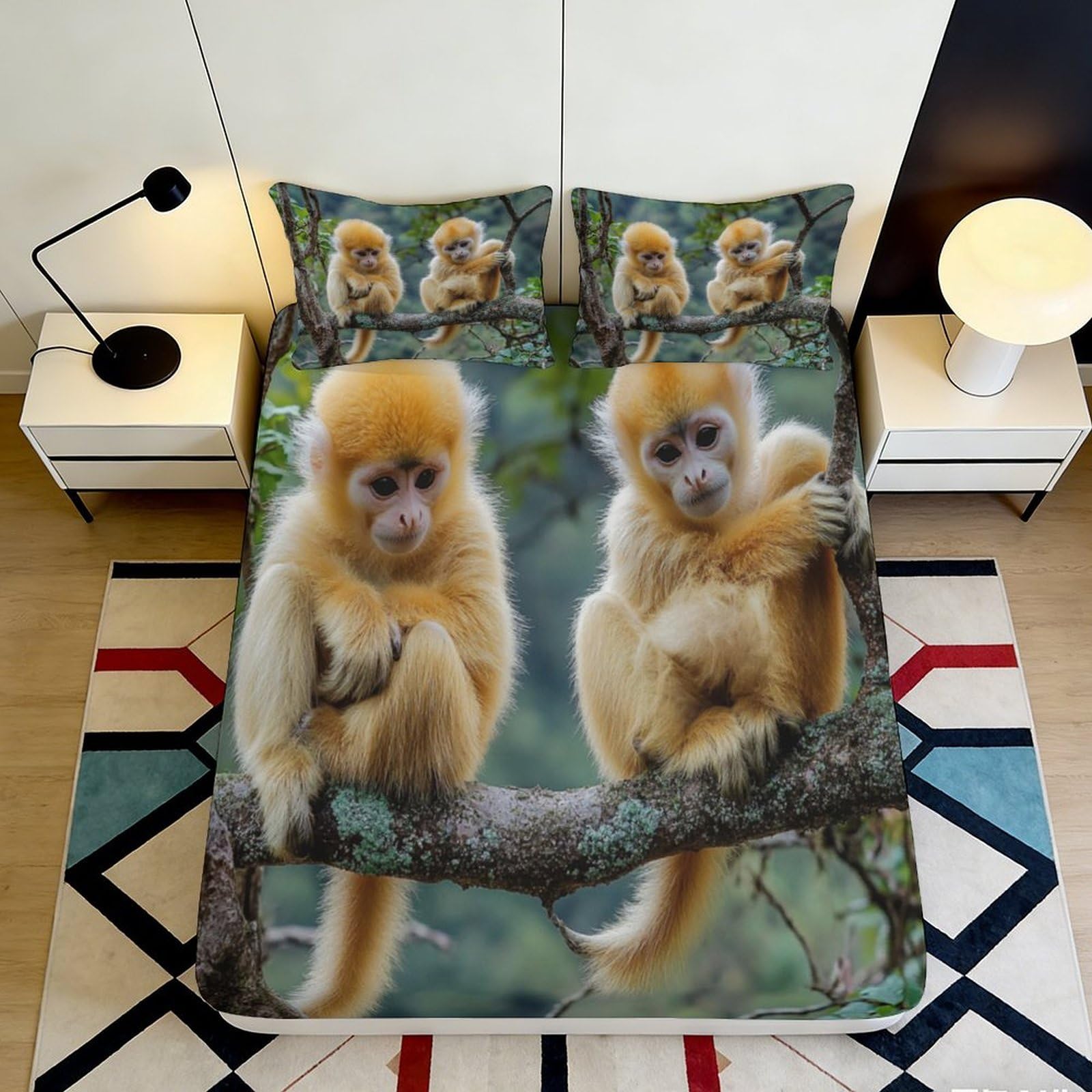 Pnayamiorkfel Style-5 3D Printed Golden Monkey Fitted Sheet Microfiber Soft Anti-Slip Tree Branch Bed Cover For Bedroom Dorm Decor 90X200x25cm