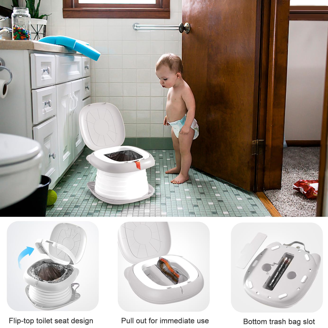 Pot de voyage pour tout-petits - Portable et pliable - Pour garçons et filles - Pour enfants - Intérieur et extérieur - Gris