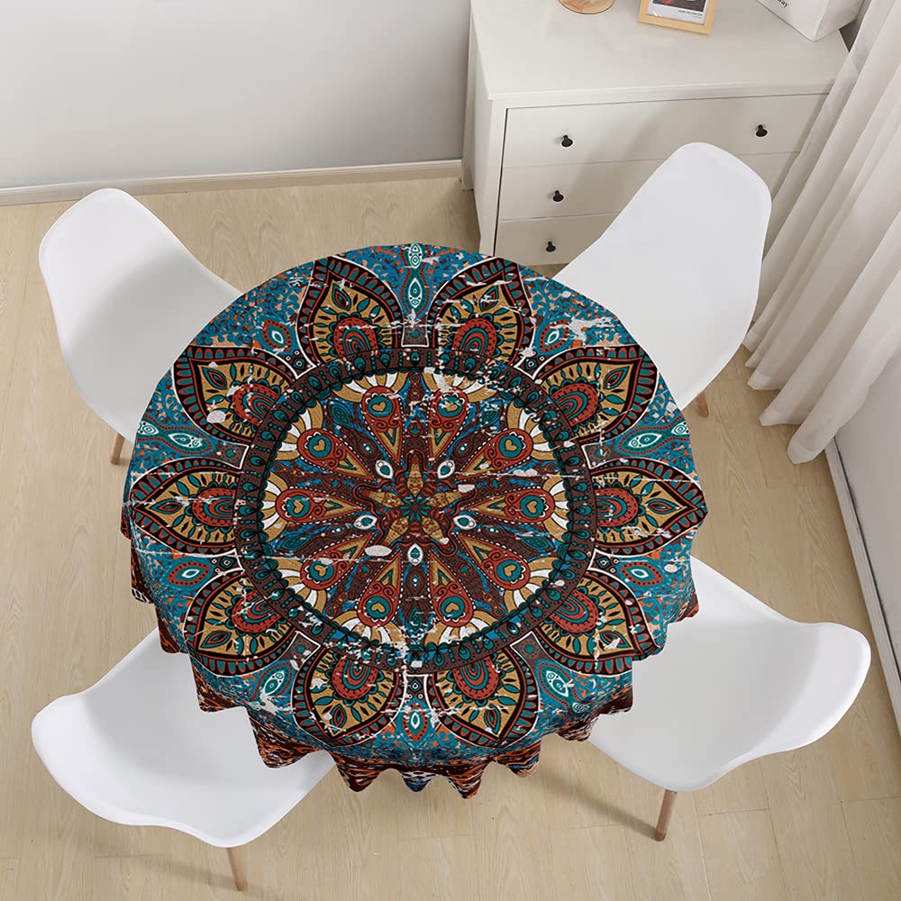 Morbuy Impression De Mandala Nappes Rondes Anti Taches, Polyester Nappes Lavable Et Facile D'entretien, Imperméable Nappe De Table Décoration Pour