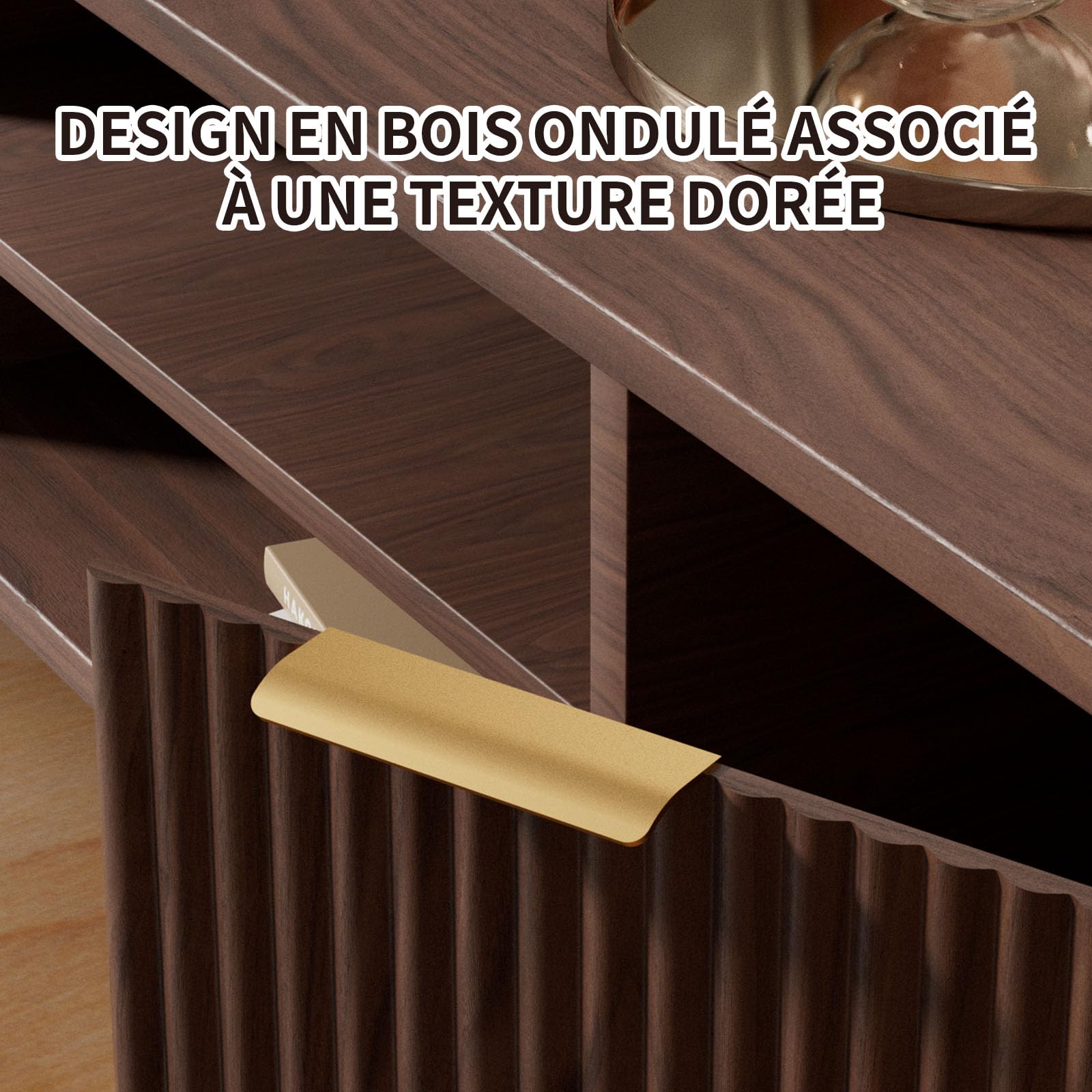Meuble TV Bois 140cm Longueur Meuble Télé avec rangement pour Télévision Jusqu'à 60 Pouces 2 Étagères Ouvertes et 2 Portes 140 X 40 X 47 cm pour Salon, Chambre, Salle De Divertissement, Bois Foncé
