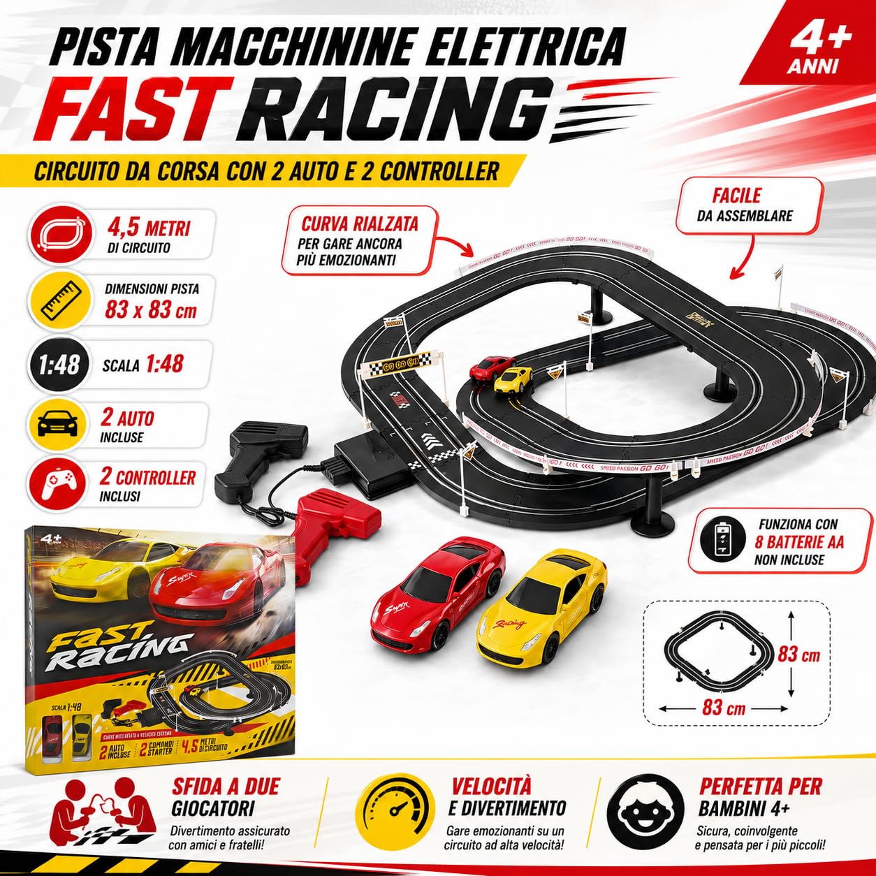 Circuito de carreras de 4,5 metros, pistas de carreras, dos coches, pistas eléctricas, control remoto, circuito eléctrico de carreras, dos coches y controlador (A)