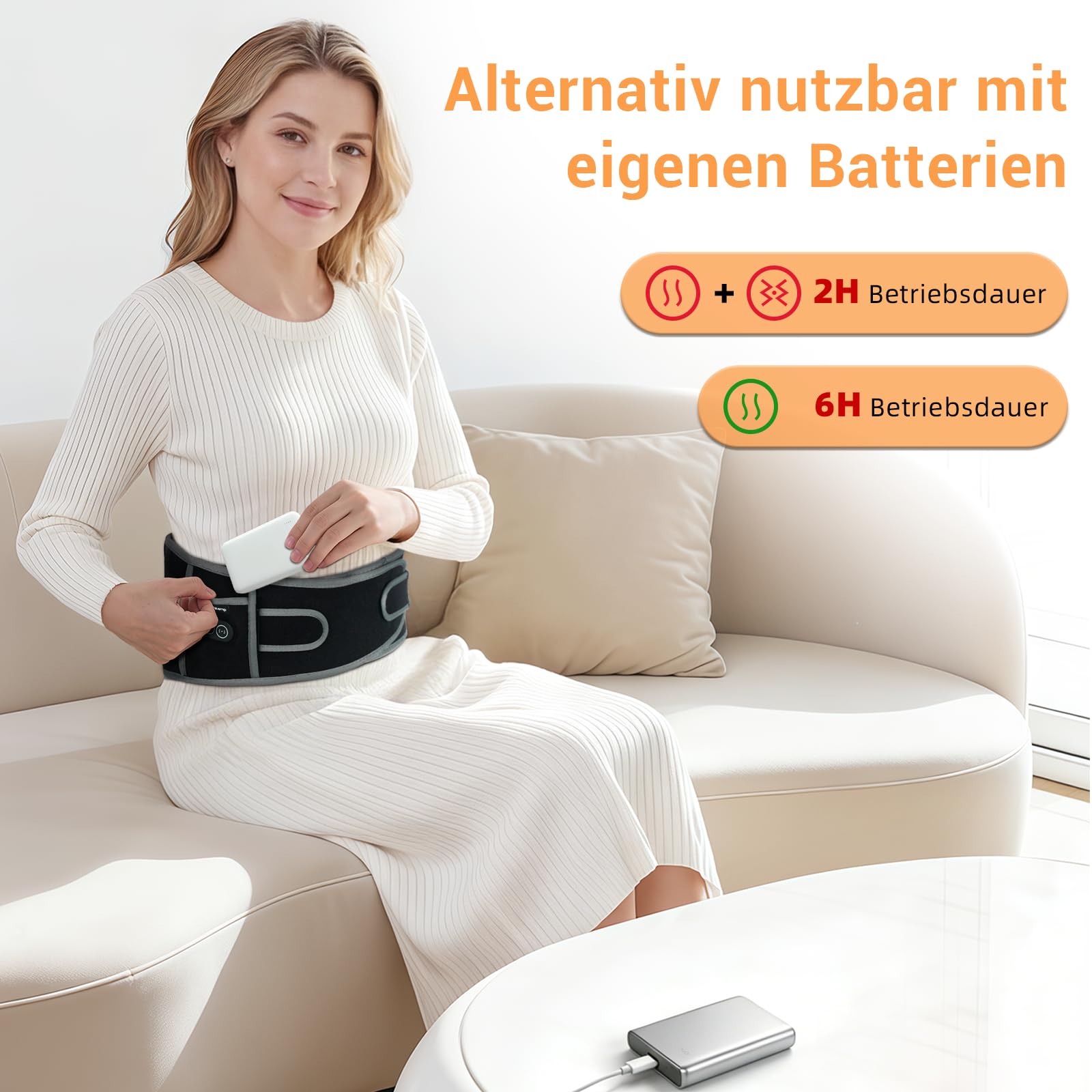 Comfytemp Wärmegürtel Vibrationsmassage für Rücken mit 25Wh Akku,155x20cm Kabellos Massagegerät mit Kompressionsband, Rückenwärmer Heizgürtel USB Heizkissen Geschenke für Mütter, Frauen, Mama, Papa