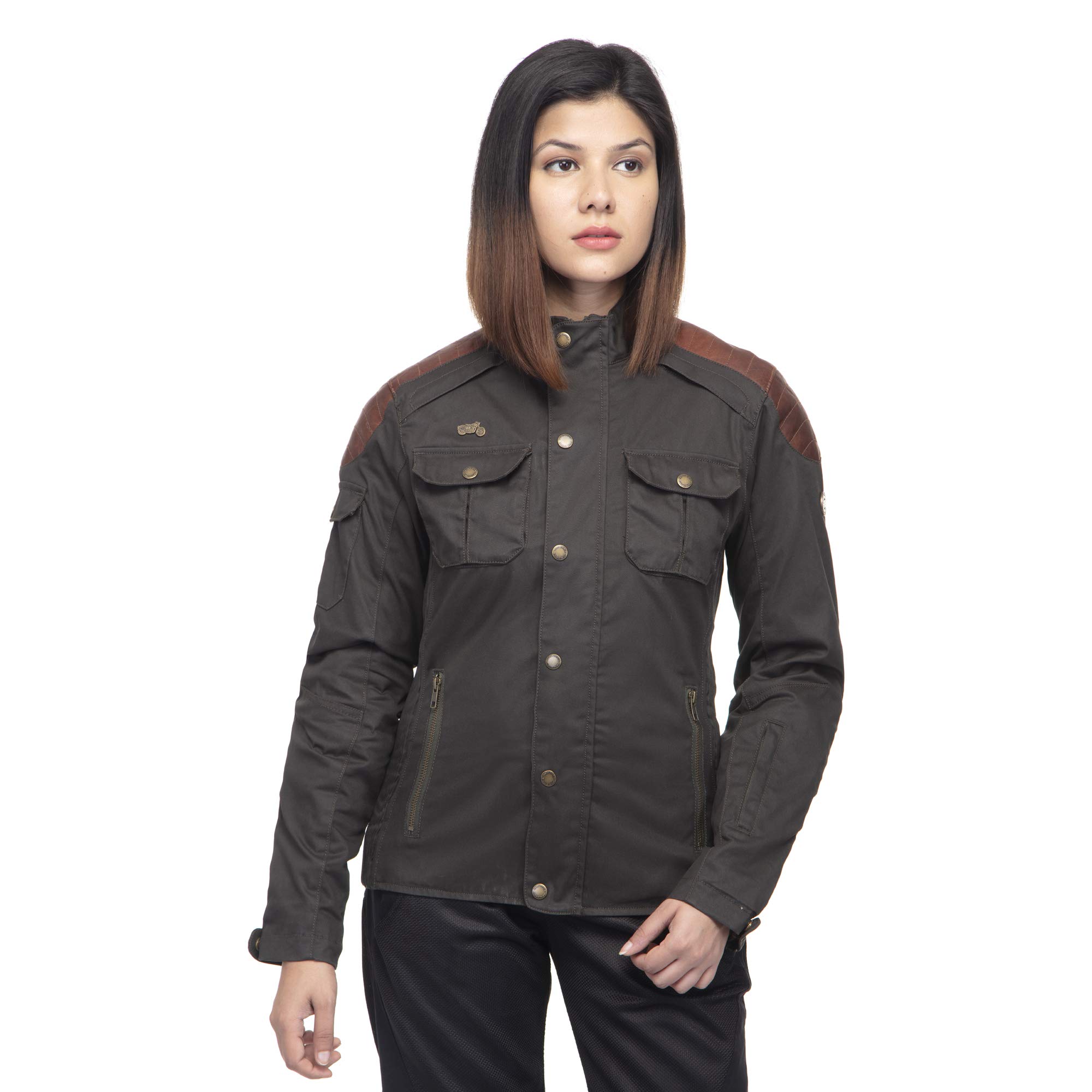 Royal Enfield Girl On Wheels Women Riding JKT Olive (S) Ce Certified Protection for Shoulders and Elbows for Superior Impact Protection| Leather Patch at Shoulder & Elbow for Abrasion Resistance​.-image-46