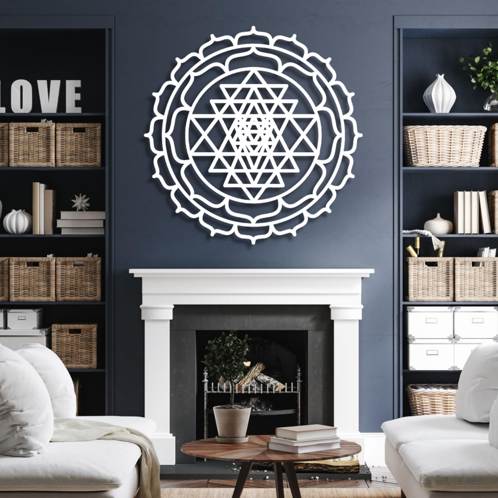 Art mural spirituel Sri Yantra en métal pour harmoniser votre chambre
