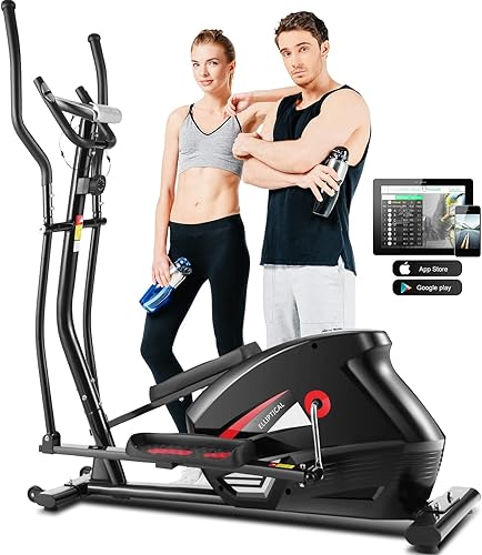 FUNMILY Elliptical Machine - Cross Trainer with Smart APP Connection, 10-Level Resistance, LCD Monitor, Heart Rate Sensor, Cardio Exerciser