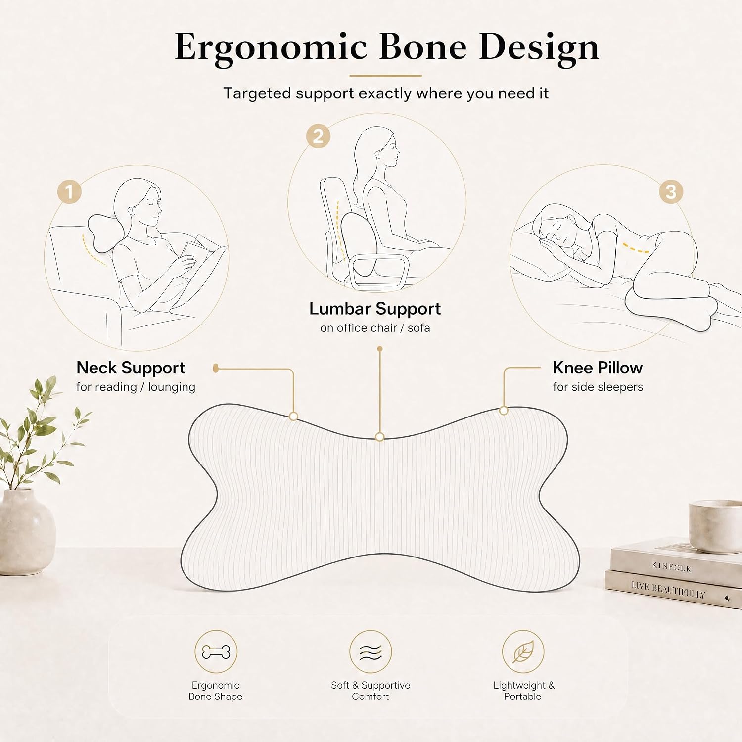 Bone Neck Pillows Dog Bone Shaped Throw Pillow Corduroy Cervical Neck Pillow for Camping Sleeping Travel Car Truck Driving Home and Office Rest (Light Pink)