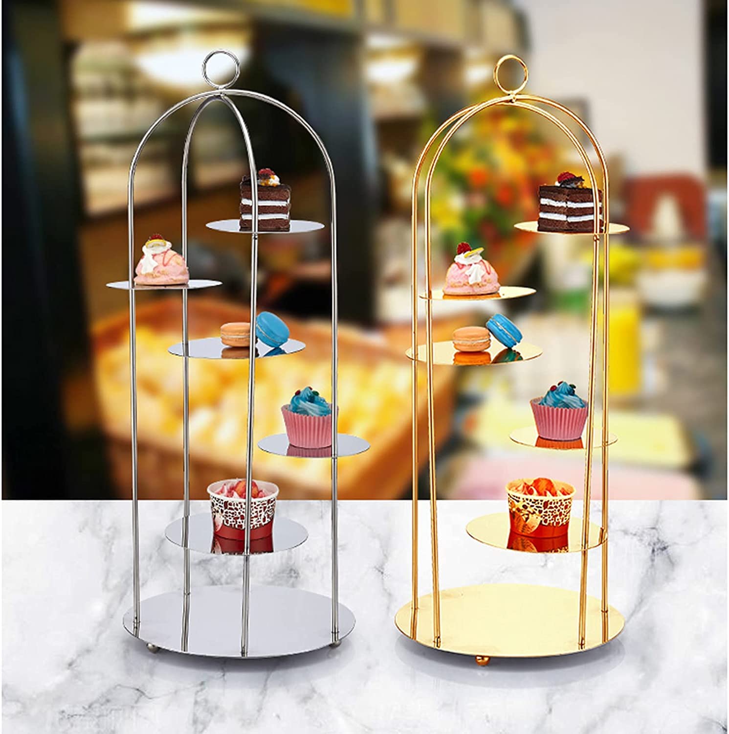 Porta cupcake e cosmetici a più livelli in metallo Birdca – Ele espositore per biscotti, pasticcini e frutta (25 x 60 cm) – perfetto per feste ed eventi