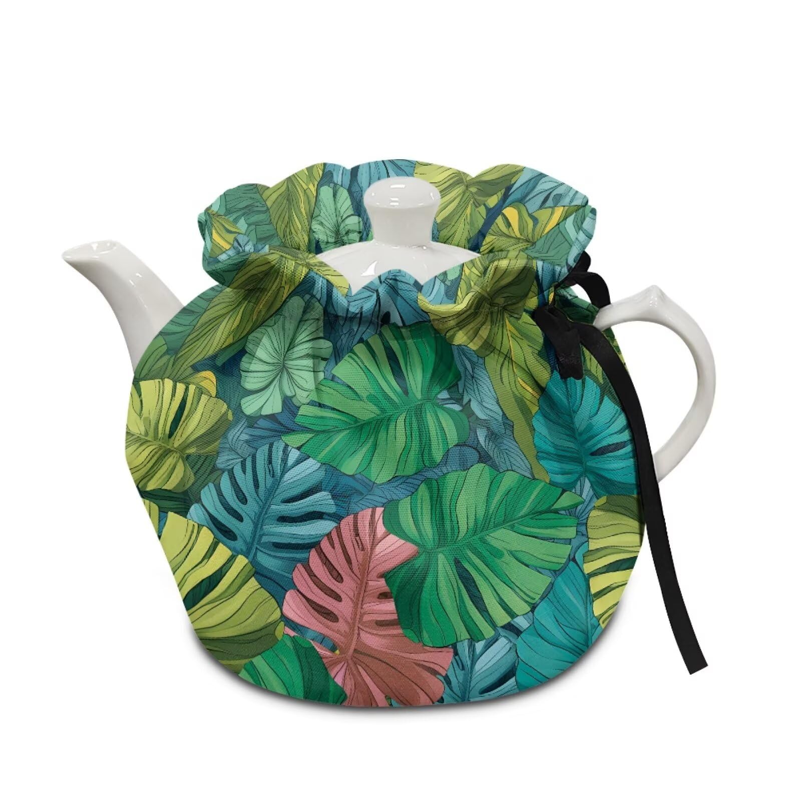 Drnuikhe Tea Cozy for Teapots Dust Palm Leaf Pattern Insulated Kettle Cover for Home Kitchen Decorative Accessories