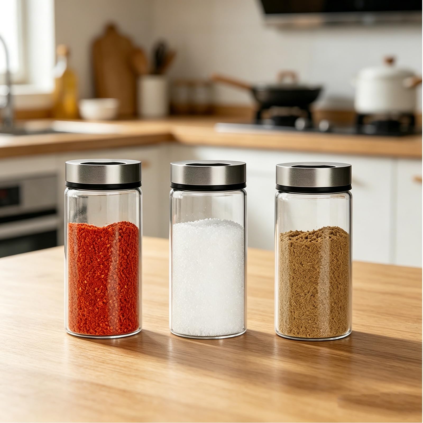 Zestaw 2 mini solniczek i pieprzniczek, 4 w 1, mała solniczka z pokrywką, 170 ml, szklana solniczka z regulowanymi wylewkami, do kuchni, grilla i akcesoriów do gotowania