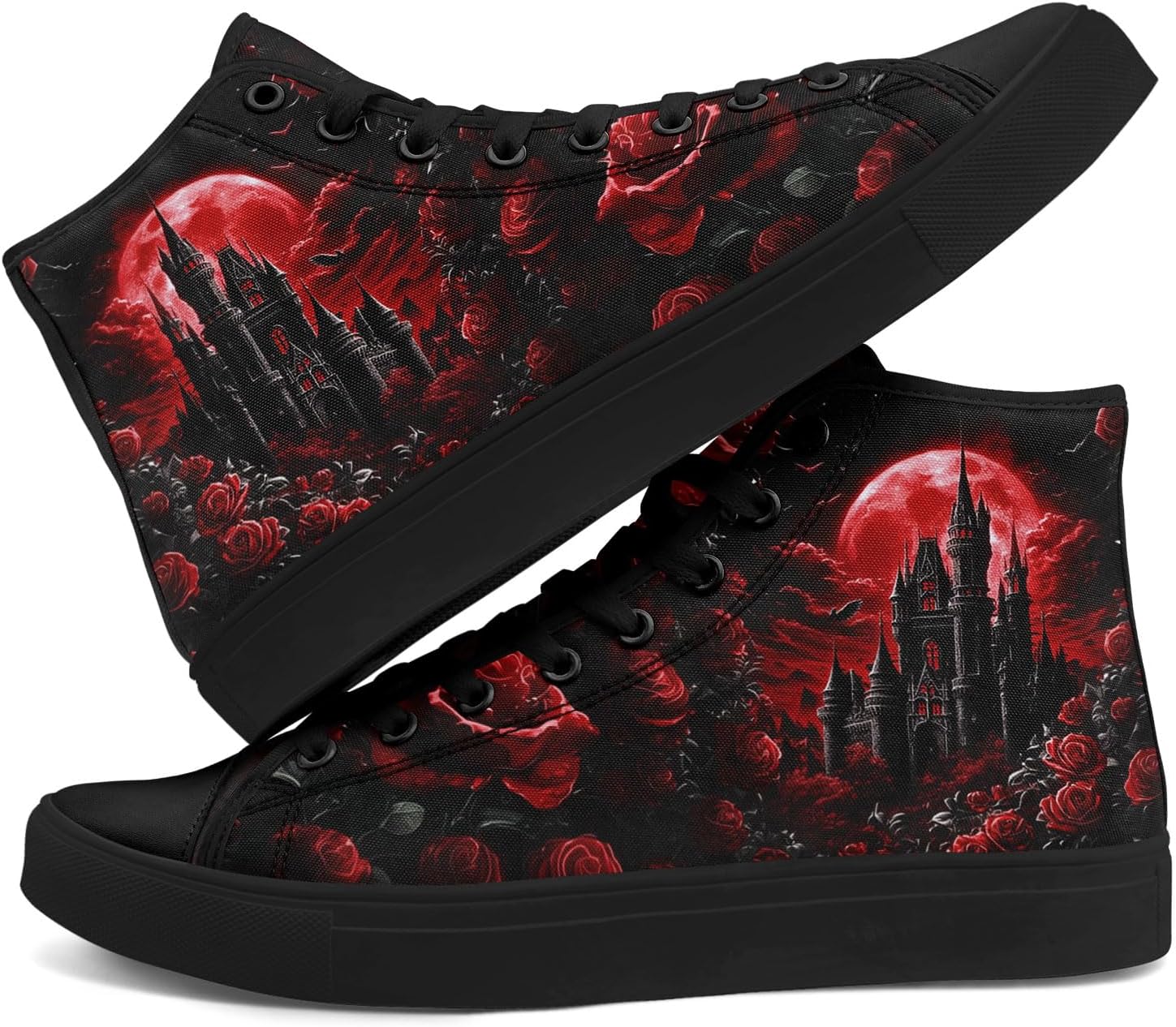 Men's Fashion High-top Canvas Shoes Stylish Gothic Skull Flat Walking Sneaker Unisex Breathable Lightweight Shoes