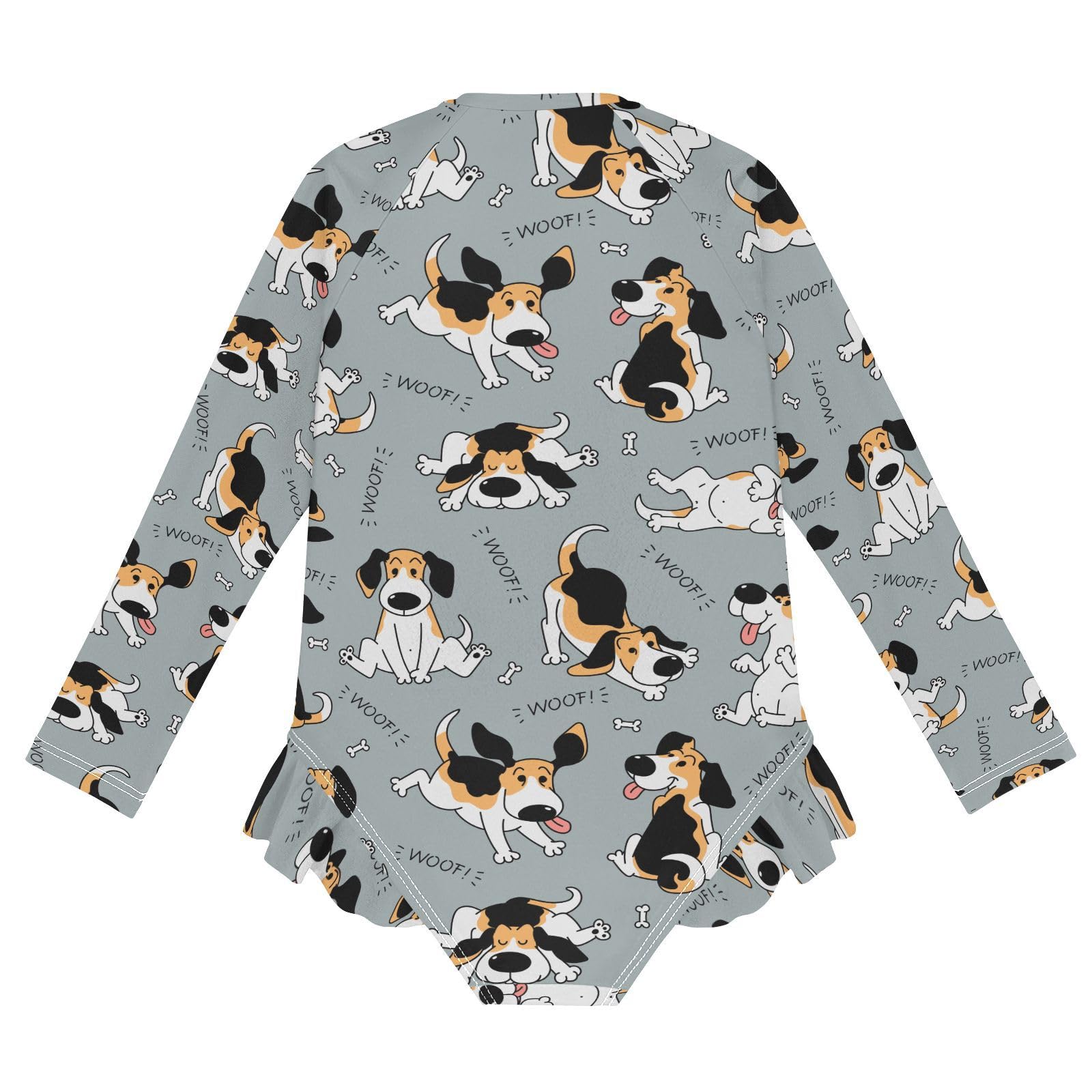 JHKKU Girls Long Sleeve Beagle Dog Swimsuit One Piece Zipper Rash Guard Bathing Suit with UPF 50+ Sun Protection Ruffle Swimwear 4T
