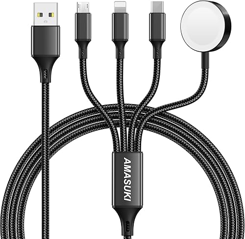 Esenciales de viaje, 4 en 1 para Apple Watch, cargador de iPhone, cable de carga múltiple, esenciales para acampar en casas rodantes, USB C/L/micro