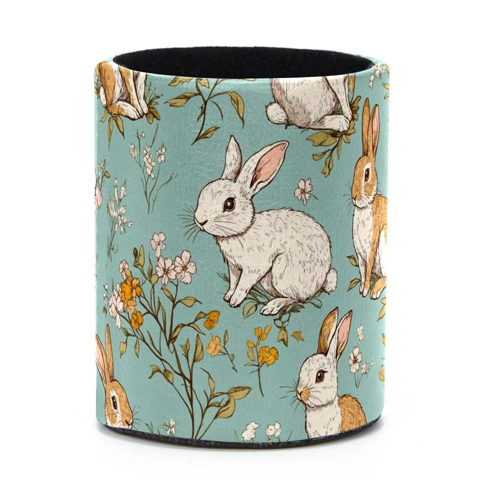 VAPOKF Round Pencil Holders for Desk, Rabbit and Flowers Pen Holders Pen Pot Makeup Brushes Storage Desktop Stationery Supplies Organiser for Home Office