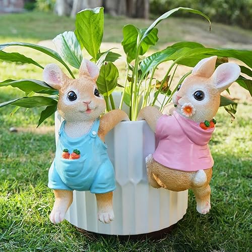 Miniatura 6 de Decoración de conejito para jardín y patio, 2 macetas de conejo, decoración de plantas de interior para maceta, lindo conejo, decoración de Pascua
