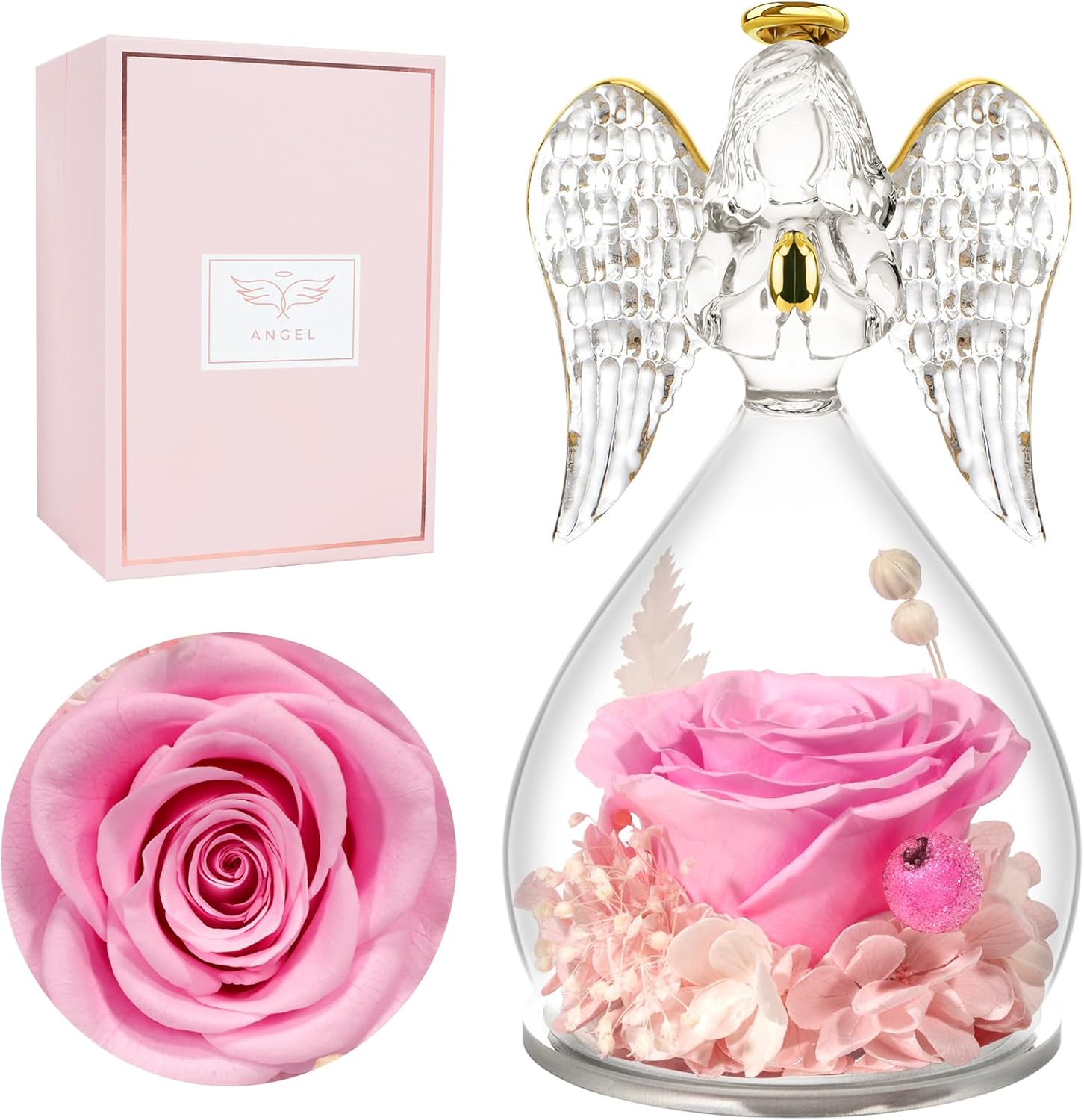 Miofula Preserved Flowers Rose Gifts for Mom, Angel Figurines Forever Real Rose Mom Birthday Gifts for Women, Anniversary Mothers Day Fresh Flowers for Delivery Gifts for Grandma Her Wife Girlfriend