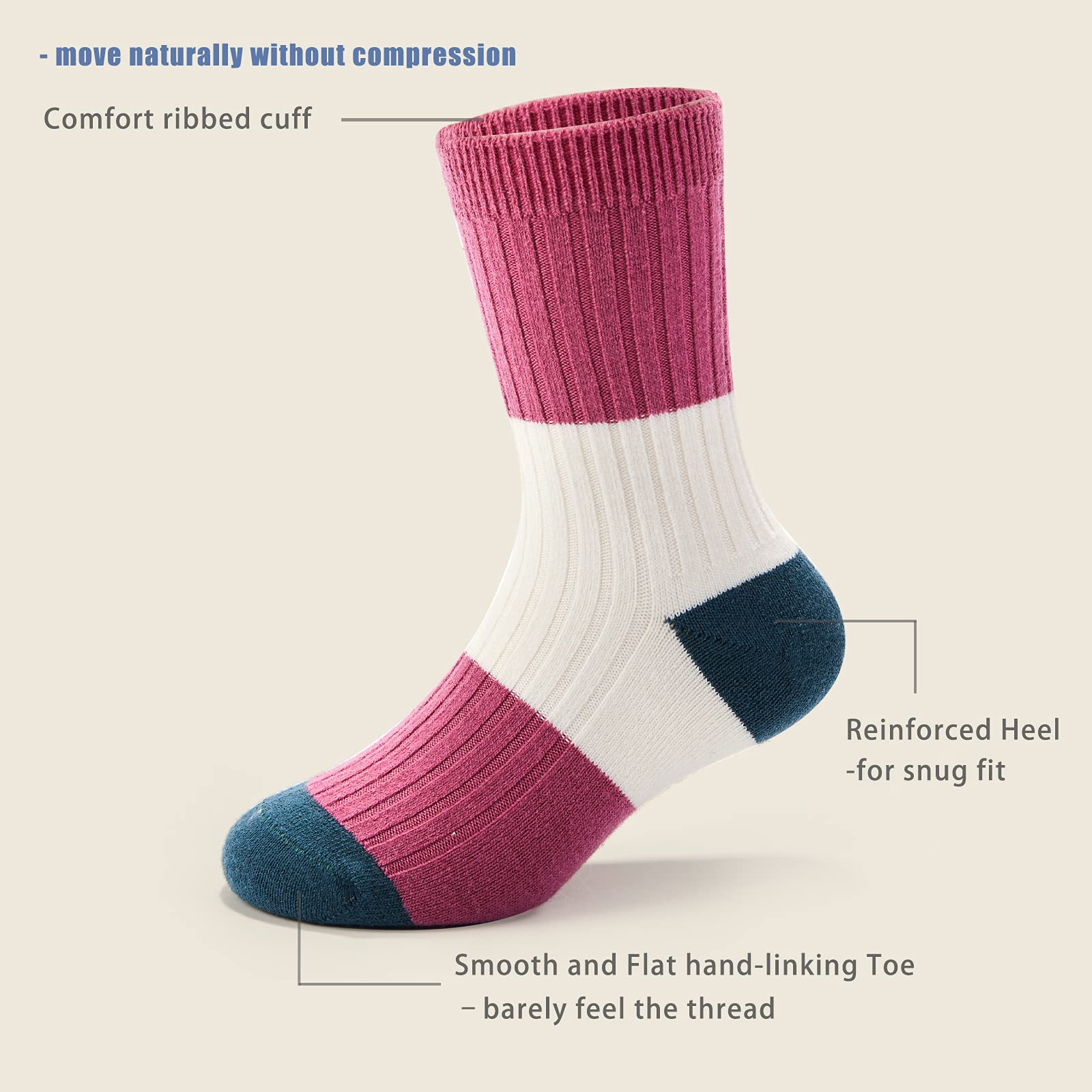 HowJoJo Mädchen Wollsocken Kinder Crew Nahtlos Winter Warme Thermosocken 6er Pack