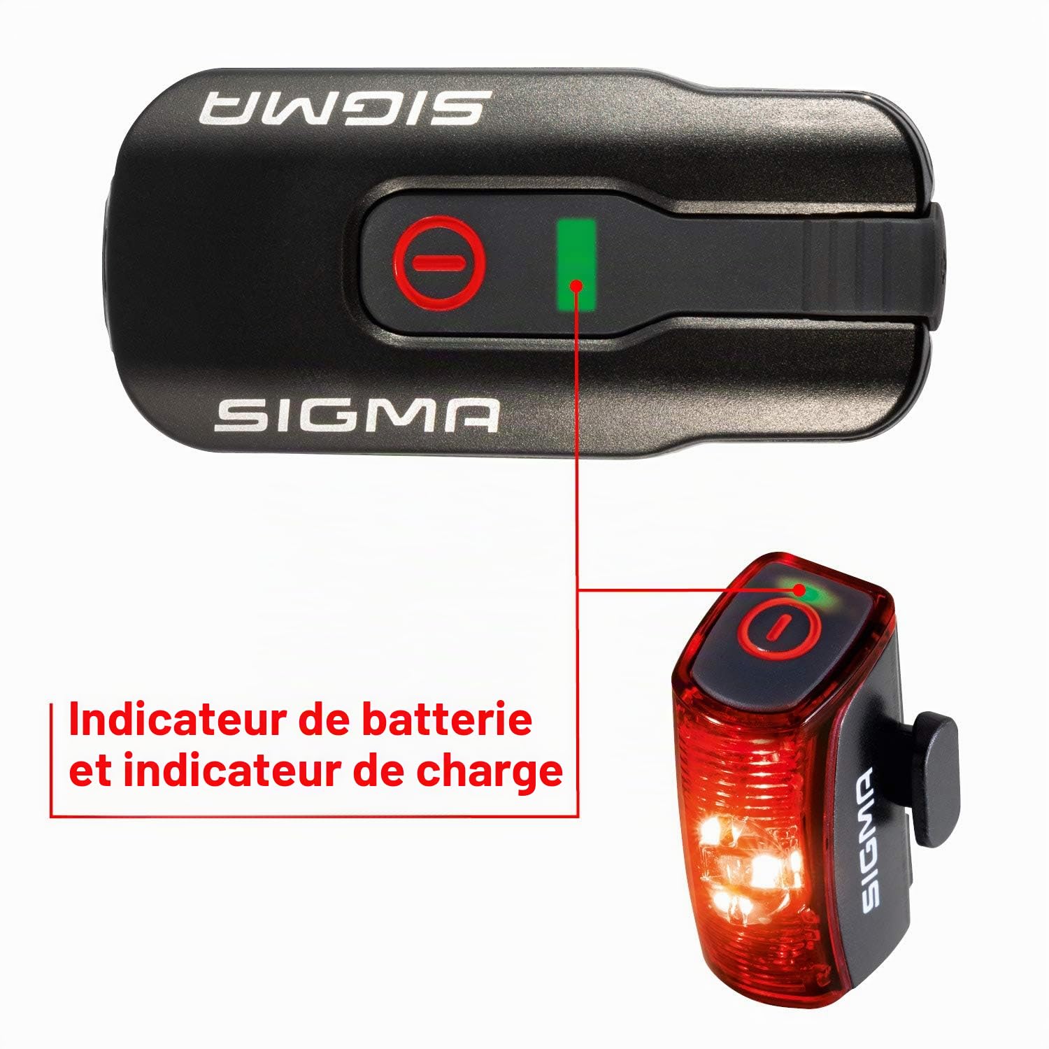 Kit d'éclairage LED SIGMA pour vélo Aura 60 et Infinity | Feux avant et arrière à accumulateur | Kit d'éclairage pour vélo résistant aux projections d'eau