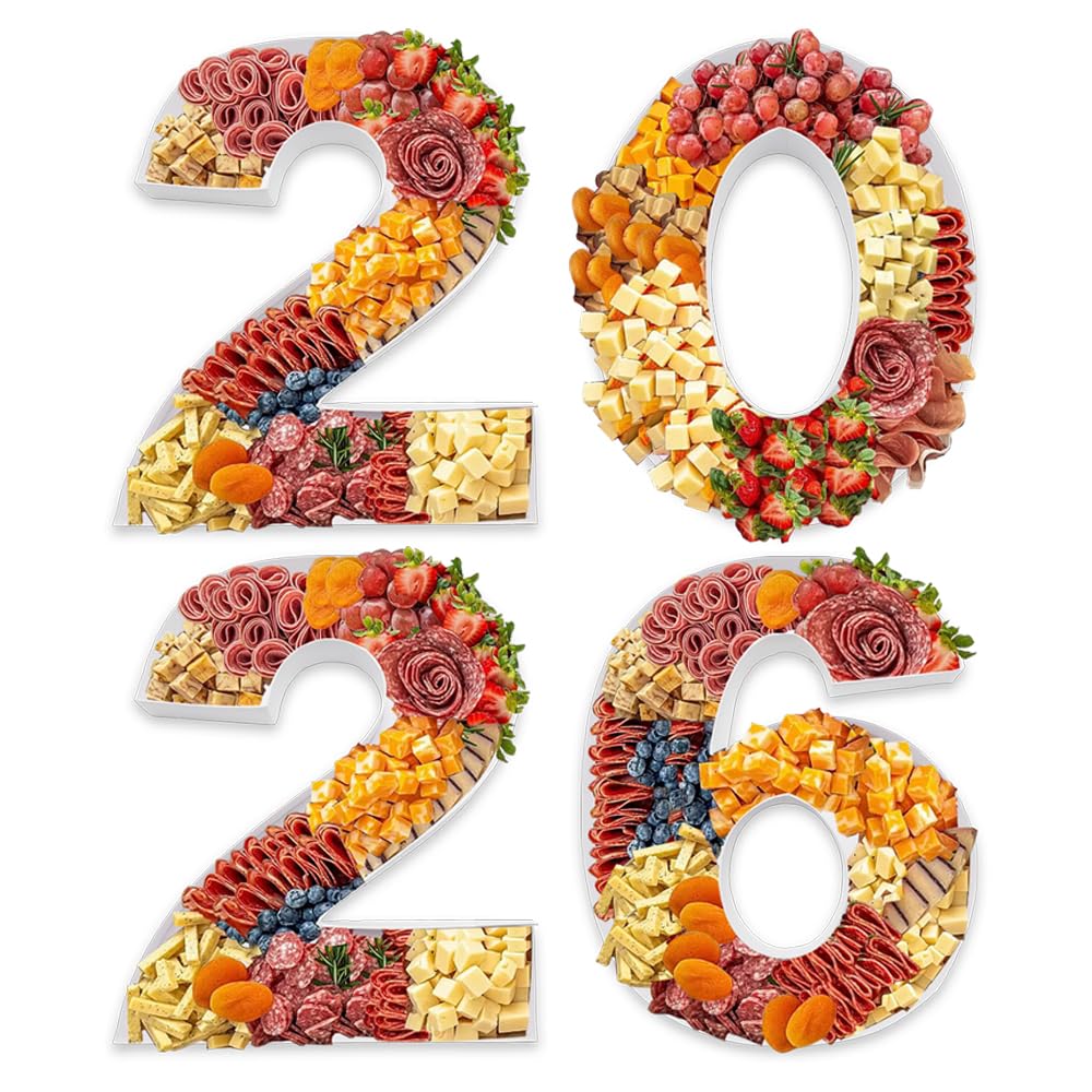 Photo 1 of 2026 New Year Charcuterie Number Tray, 15 Inch Cardboard Fillable Container, Party Decoration, Graduation Treat Holder (White, 15inch)