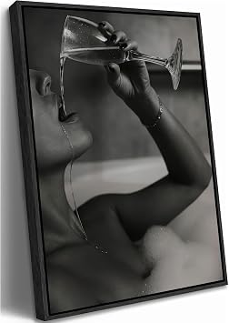 Framed Black and White Fashion Wall Art - Trendy Bathtub Champagne Print, Modern Luxury Glamorous Wall Decor for Bedroom Living Room Bathroom Gifts for Friends or Family 16L x 12W