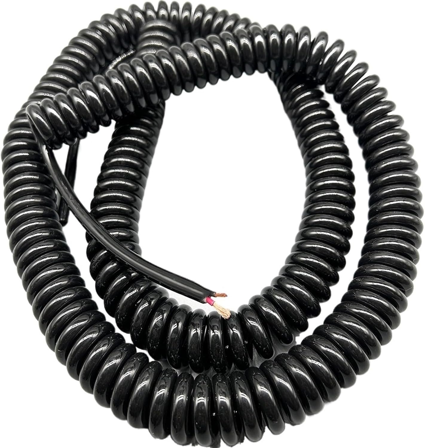 Retractable Spring Coiled Extension Cord ， 2 Core 1.5mm2 Spring Telescopic Wire Spiral Stretch Black Pure Copper Power Cable Extension(Stretch 5 Meters)