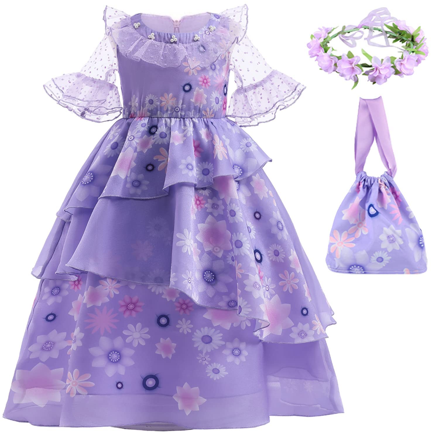 Encanto Dress Costume for Girls Mirabel Dress Up for Kids Toddler Isabella Halloween Costume Outfits
