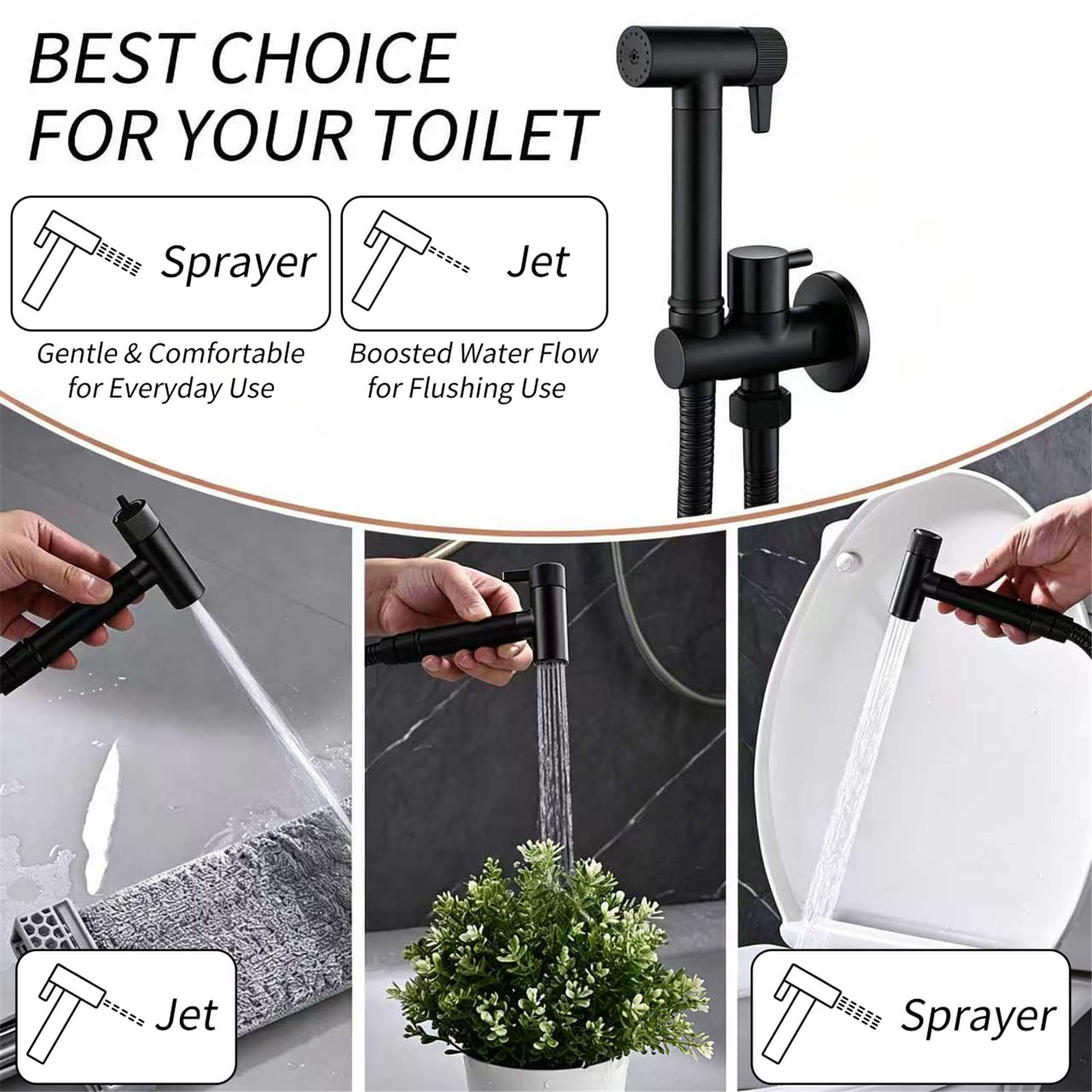 Bidet prysznicowy, kran bidet z regulowanym ciśnieniem wody, przenośny kran do toalety zestaw prysznicowy z zaworem i wężem prysznicowym 1,2 m, prysznic bidet do toalety pełna toaleta