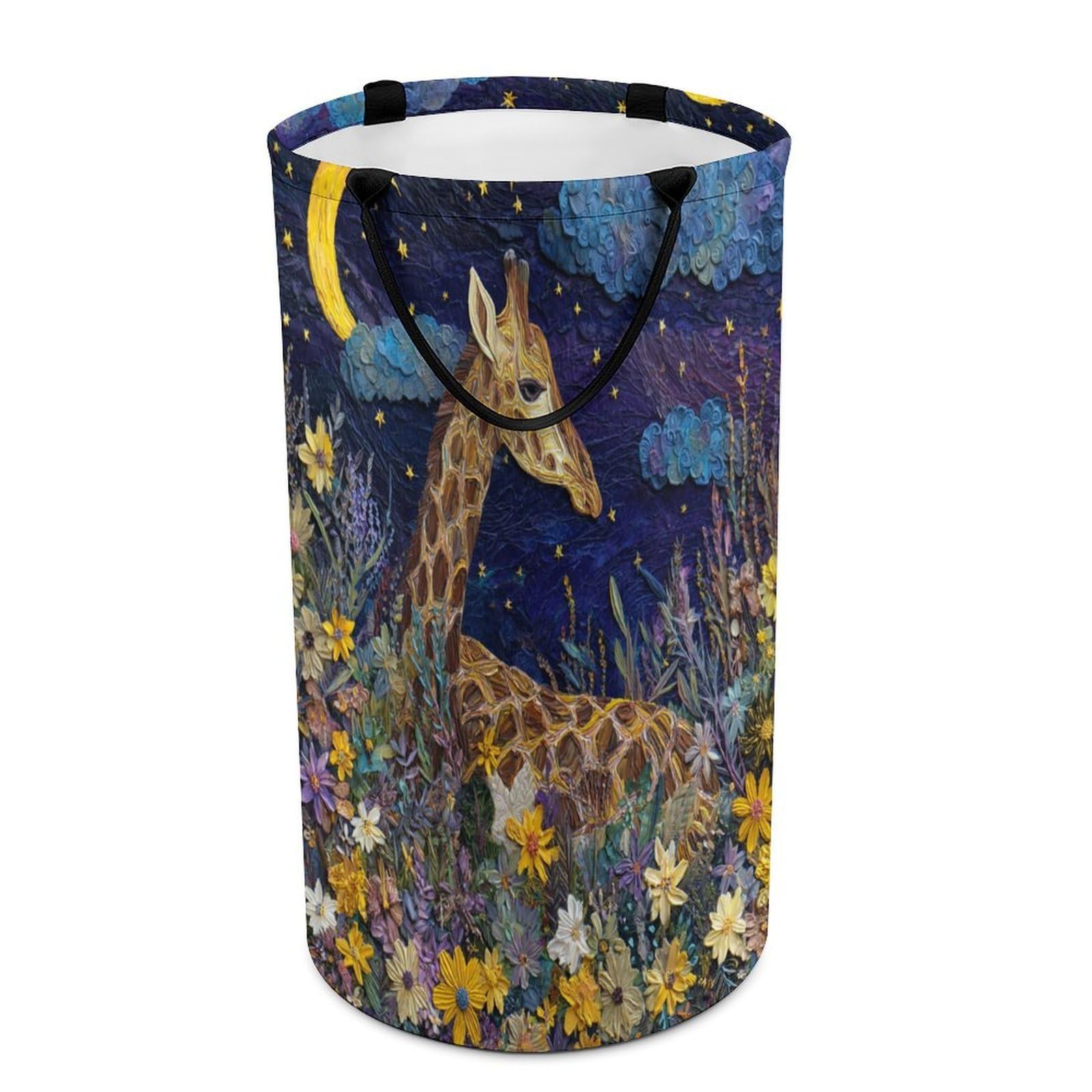 LUYYSKY Vintage Classic Cute Giraffe Versatile Storage Laundry Basket, Rustic Watercolor Starry Sky Animals Giraffes Plants Daisies Flowers Large Capacity Bathroom Hamper With Handle