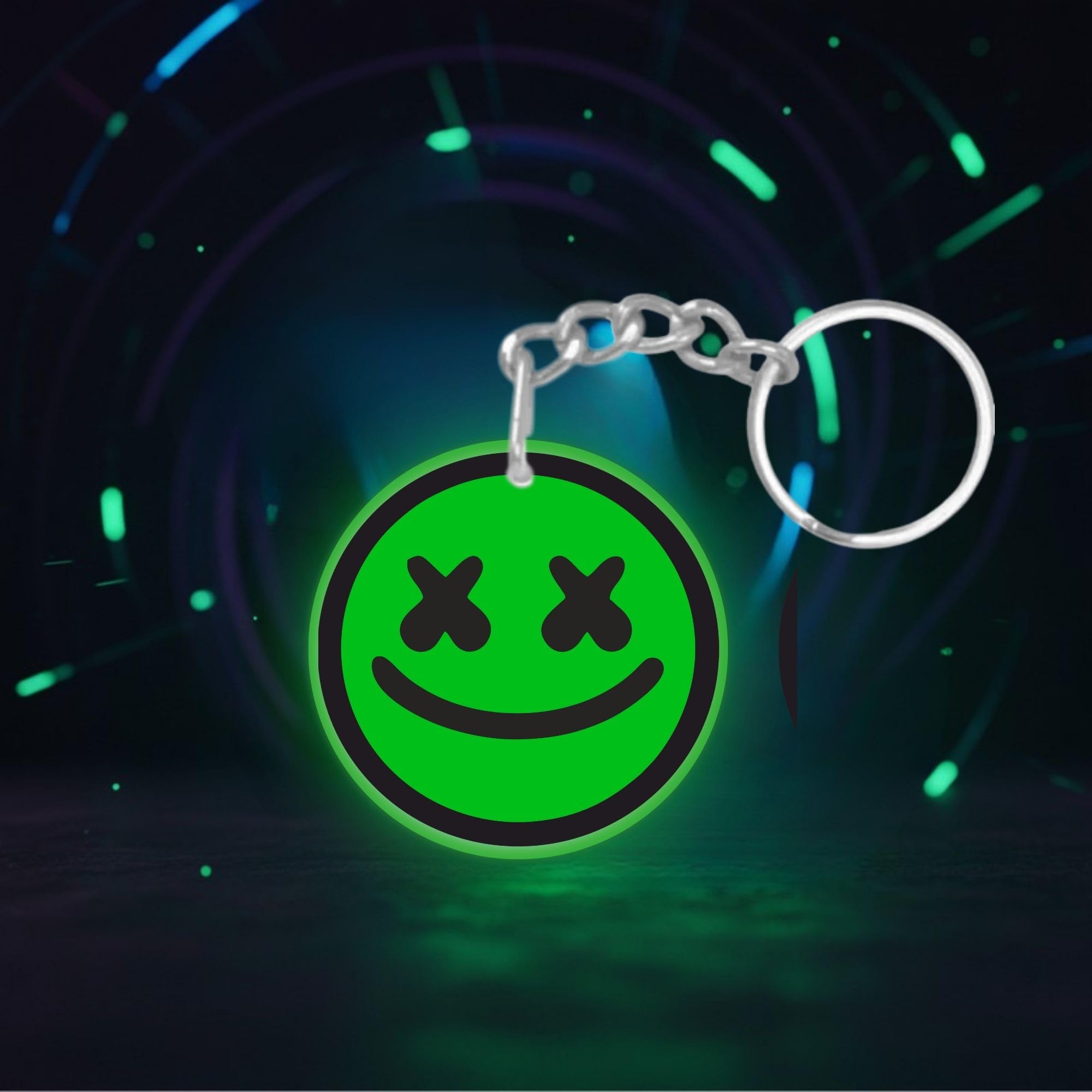 Glow in the Dark SMILE Keychain/Luminous Motorbike Key Ring/Radium Keychain Accessory for Bike/Stylish/Radium/Buy/Top/Night Glow(Pack of 1)-picture-45