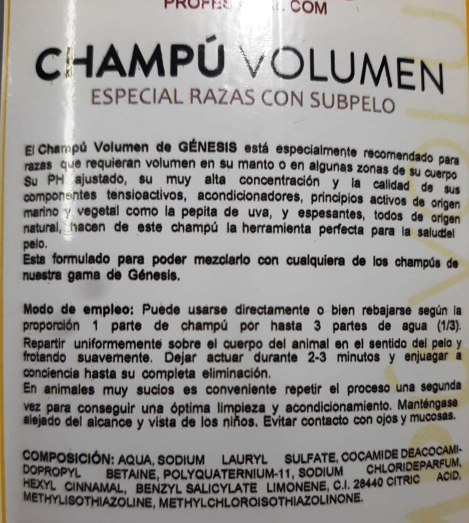 Genesis Champú Especial para Dar Volumen al Manto, 5 L., Recomendado para Razas de Pelo Corto y Medio con abundante subpelo