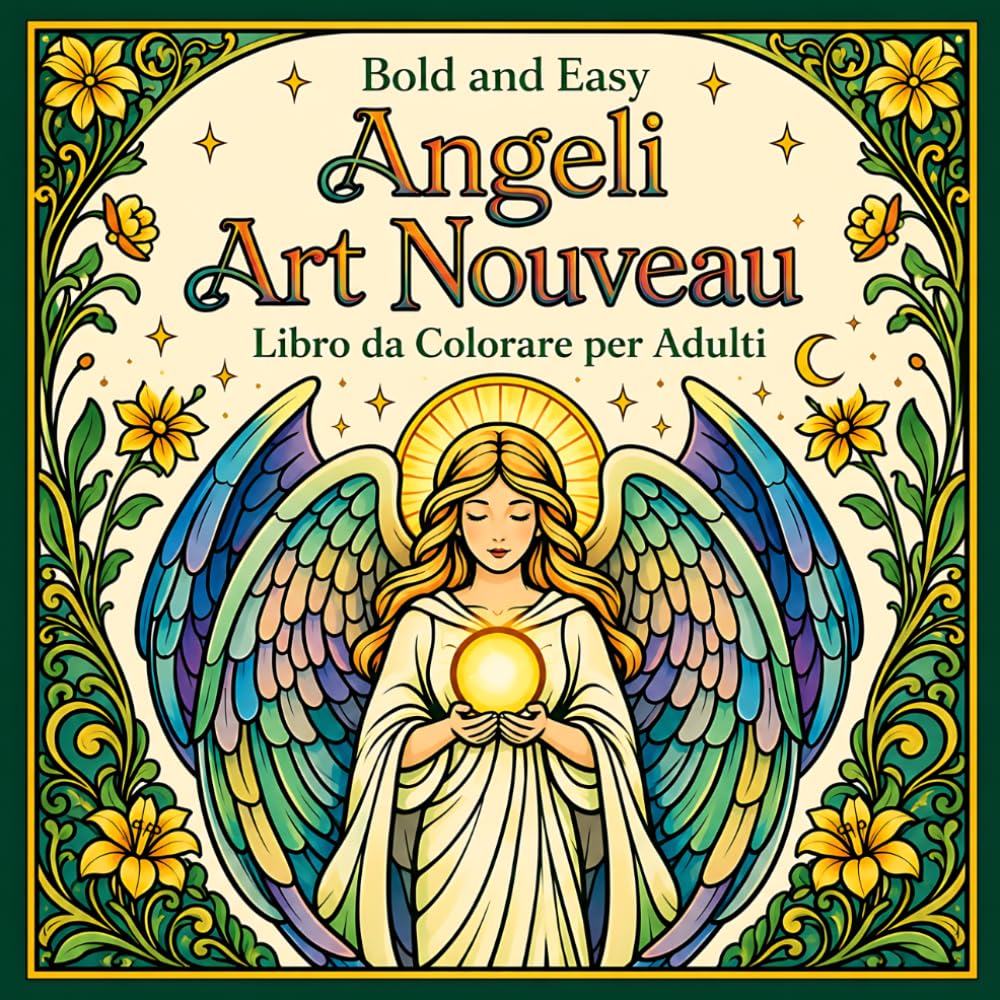 Bold and Easy Angeli Art Nouveau: Libro da Colorare per Adulti con Motivi Celestiali e Floreali