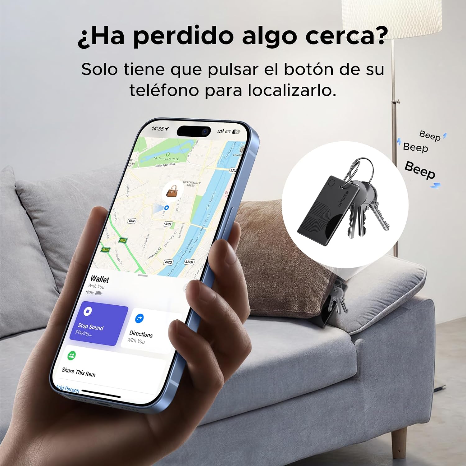 UGREEN FineTrack Slim Finder Tag Carga Inalámbrica Localizador Tracker Bluetooth Compatible con Apple Find My (Solo iOS) Ultra Fino Impermeable IP68 para Cartera Maleta 6