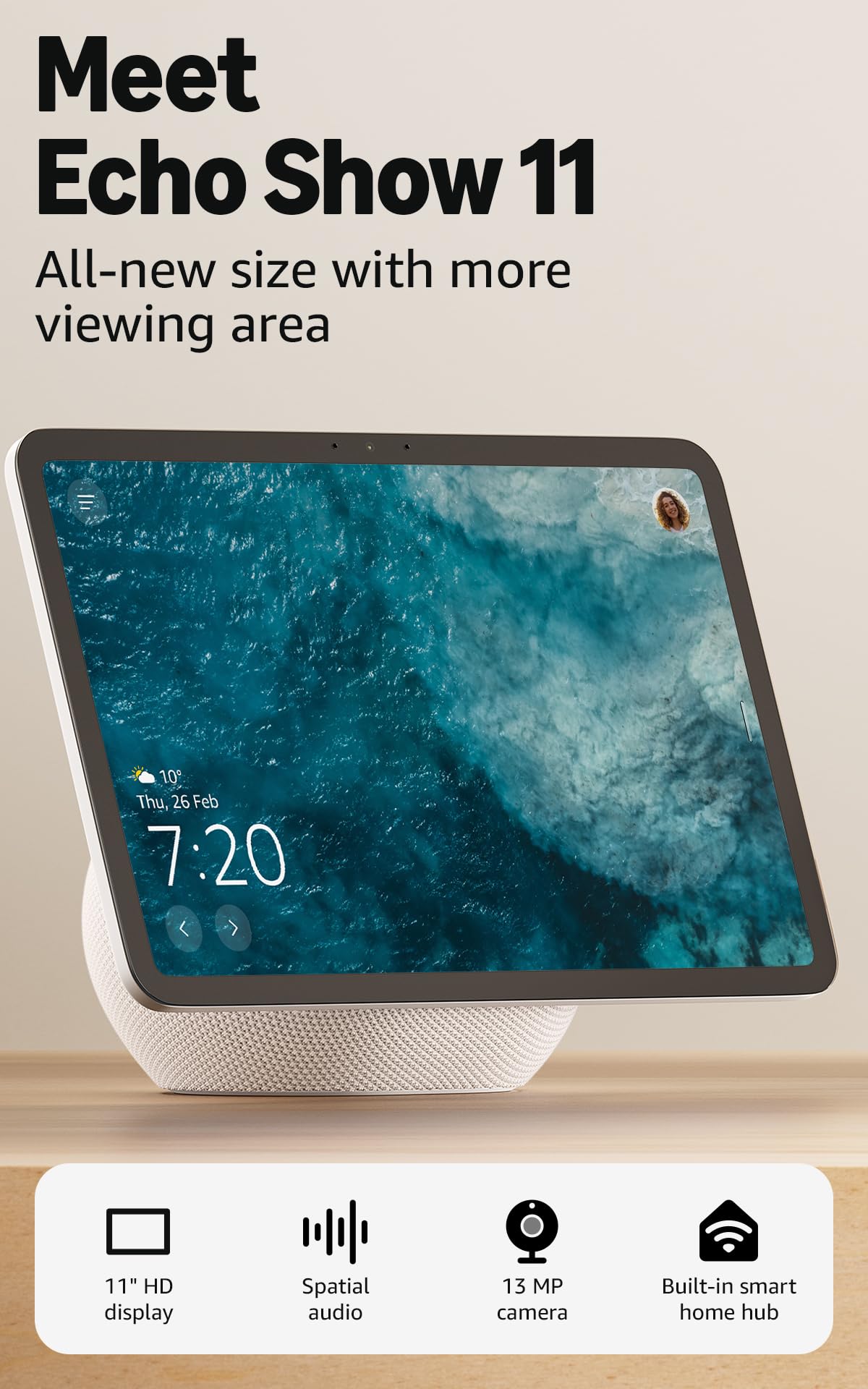 Amazon Echo Show 11 (newest gen), Vibrant Full-HD 11" display with more viewing area, spatial audio, Graphite, with Alexa+ Early Access — view 7