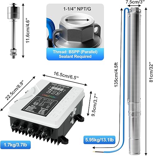 Miniatura 5 de Bombas de agua solares de 750W DC 48V, controlador MPPT de 16A con bomba sumergible solar de 3 pulgadas, bomba de pozo profundo inoxidable para