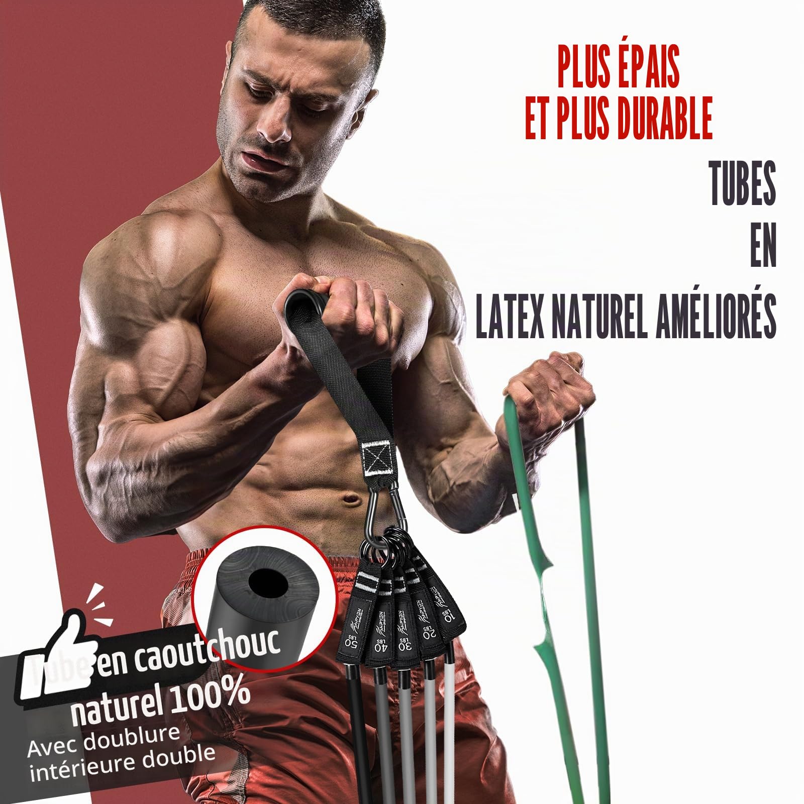 Bande Élastique Fitness, Elastique Musculation Bandes de résistance Lot de 5- avec poignées Sangles de Cheville et Ancre de Porte - Kit Complet de Fitness pour Musculation Pilates, Yoga, Gym