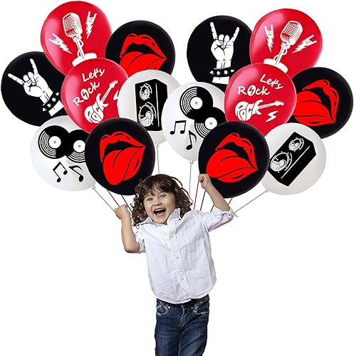 Miniatura 4 de 50 globos de látex Rock and Roll para decoración de fiestas de los años 8090, nostalgia retro, rapero retro, guitarra hip hop, micrófono, grabación