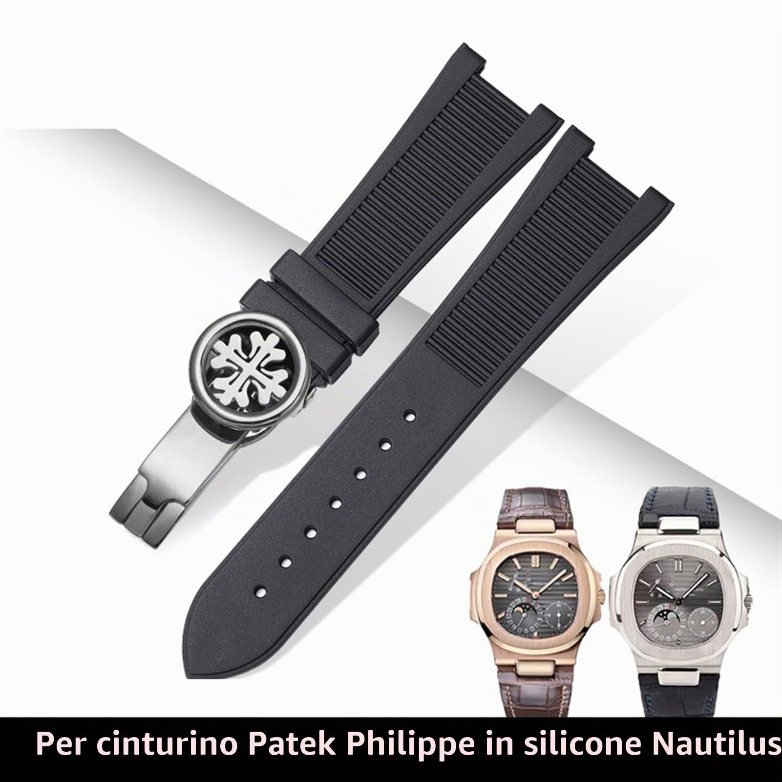Per cinturino in silicone PP Patek Philippe 5711 5712g Nautilus Cinturino per orologio Interfaccia speciale 25mm* 13mm Cinturino (colore: blu-argento-B, dimensioni: 25-13mm)