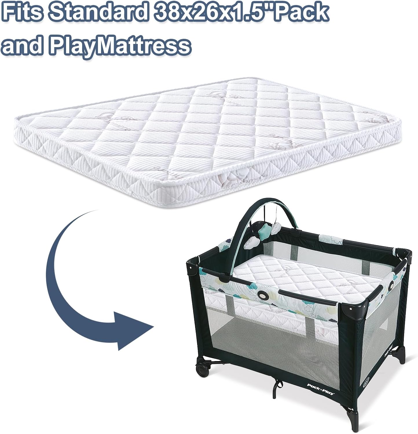 Pack and Play Mattress - 38" x 26"- Premium Knitted Fabric Safety Reinforced Play Yard Mattress - Fits for Graco & Baby Trend & Pamo Babe Playard, Firm Support and Comfort Foam,White - Image 6