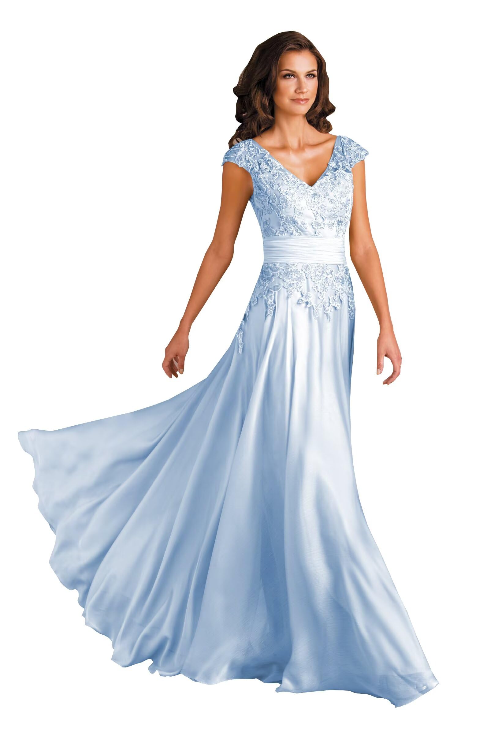 Women's Lace Applique Mother of The Bride Dresses for Wedding V-Neck Long Formal Evening Gowns