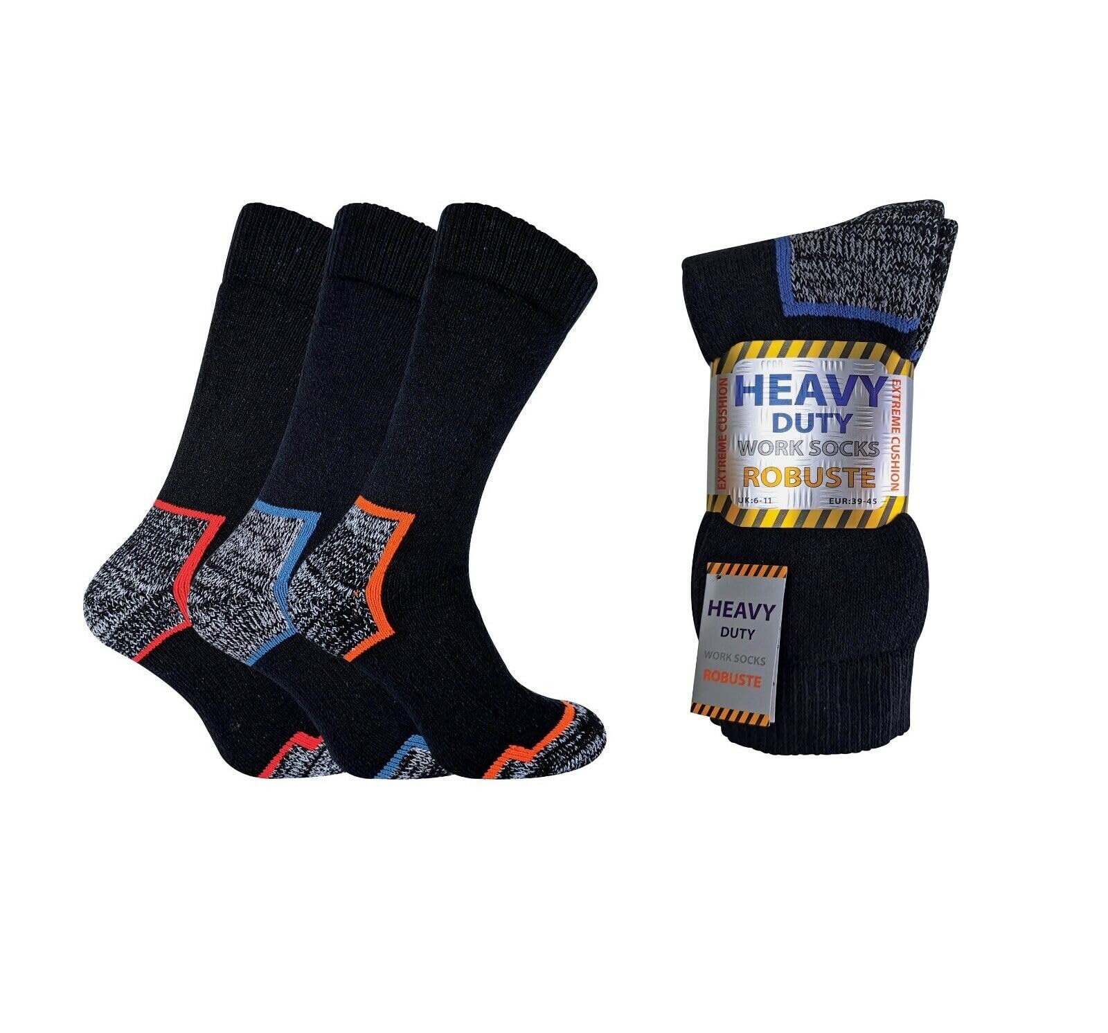 Mr.Gadget's Solutions Heavy Duty Work Socks 3 Pairs of Men’s Robust Steel Toe Boot Sock Extra Thick with Enhanced Padding for Comfort UK 6-11