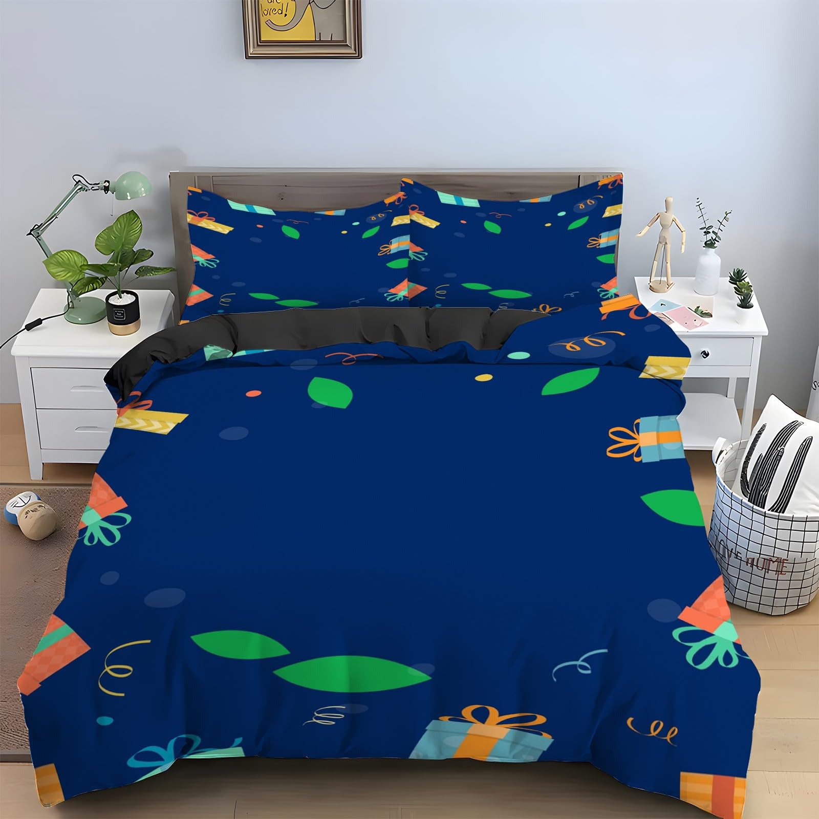Parure de lit 160x200 Noël en microfibre avec 2 taies d'oreiller KG3063