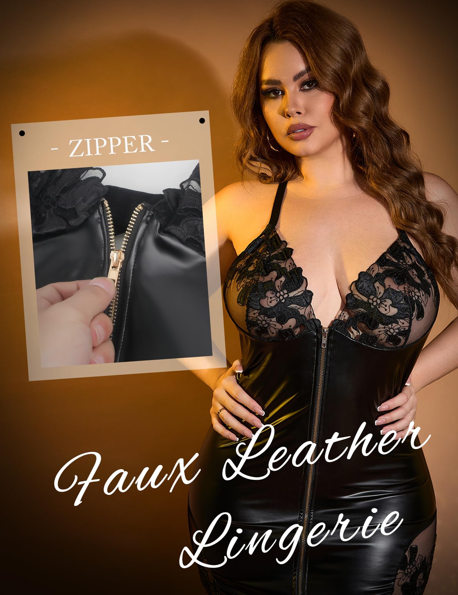 Vestido de cuero para mujer, vestido de aspecto mojado, tallas grandes, sexy, negro, mini vestido con cuello en V, con cierre de encaje en la parte delantera, lencería sexy sin espalda